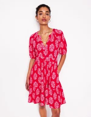 Piper Short Jersey Dress-Poppy Red. Posy Stamp