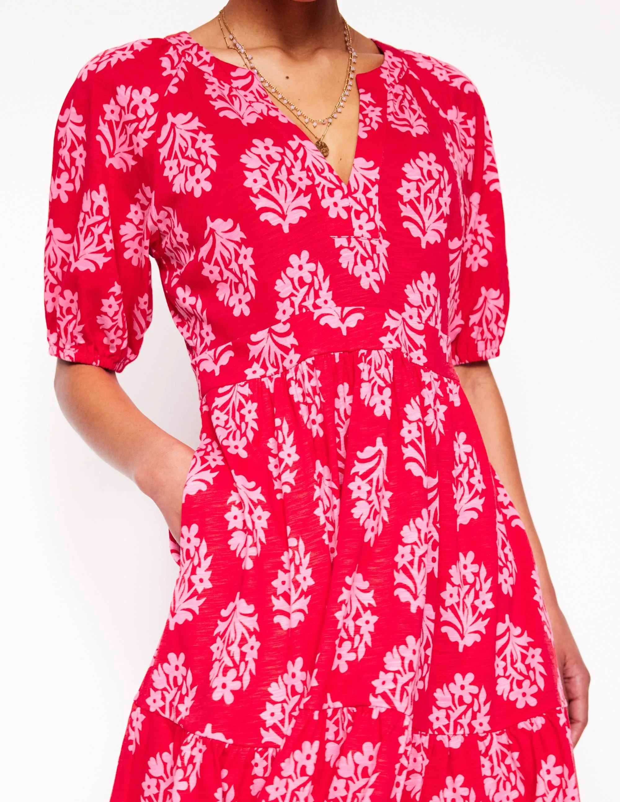 Piper Short Jersey Dress-Poppy Red. Posy Stamp