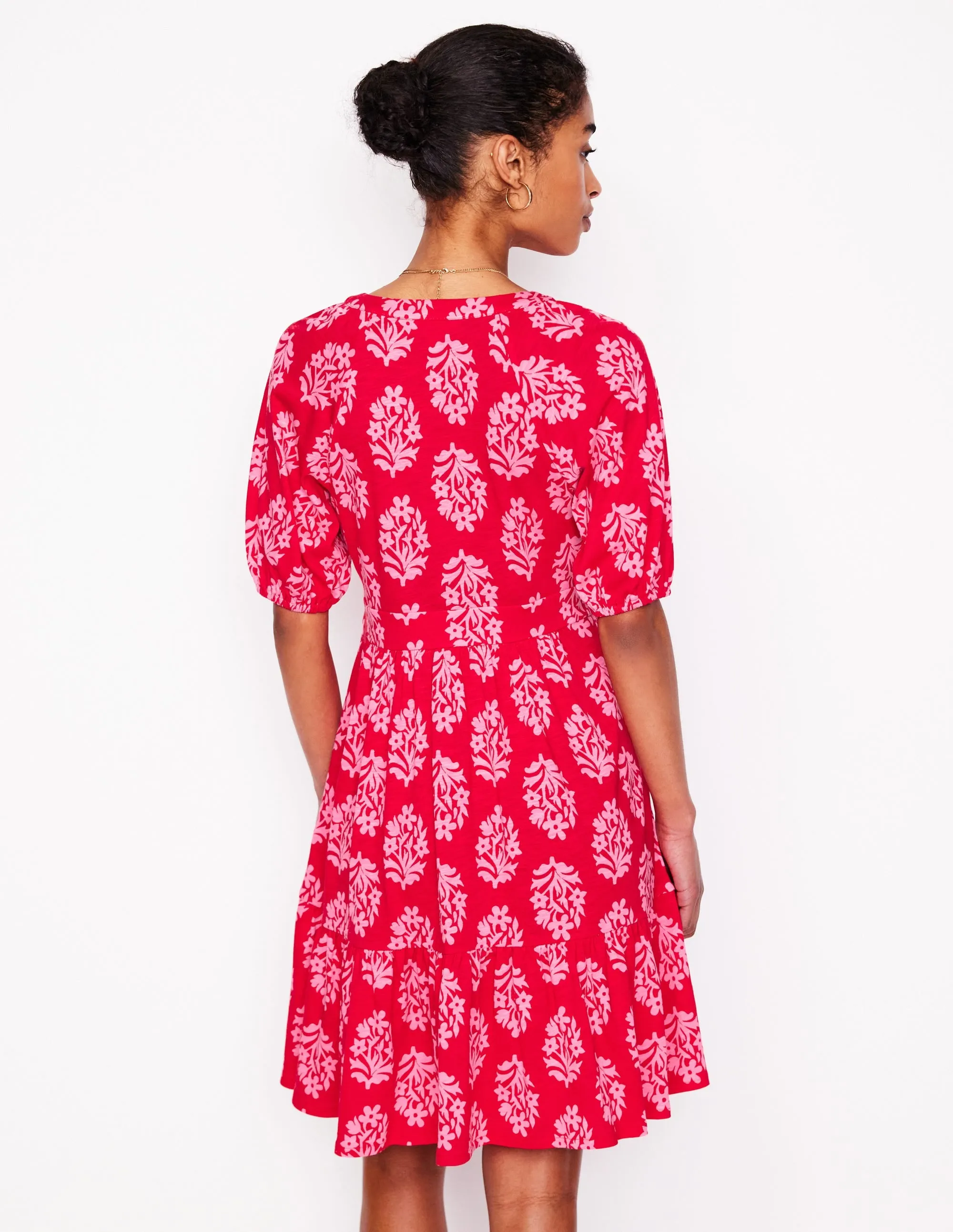 Piper Short Jersey Dress-Poppy Red. Posy Stamp