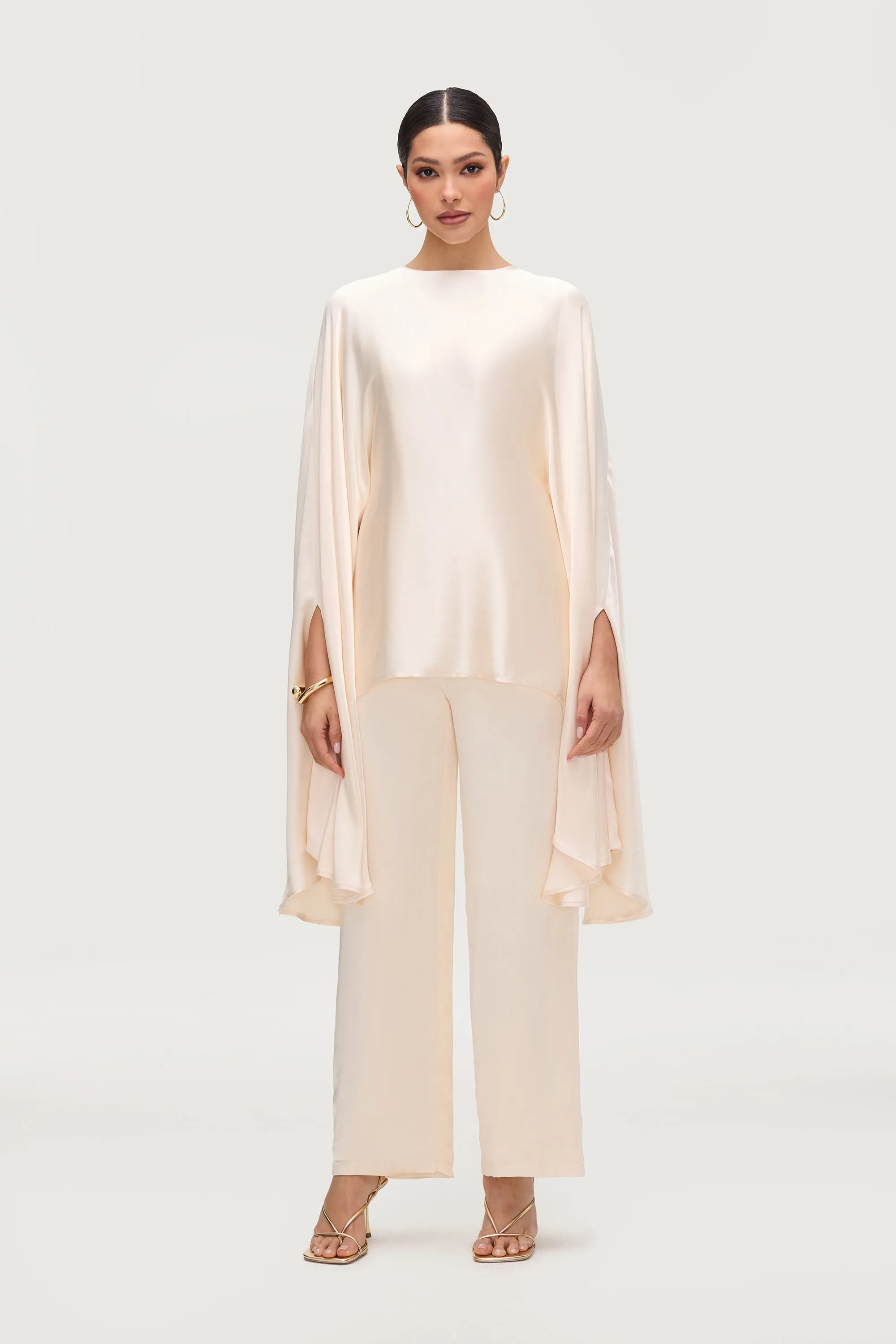 Razan Silk Inner Tie Top - Pearl