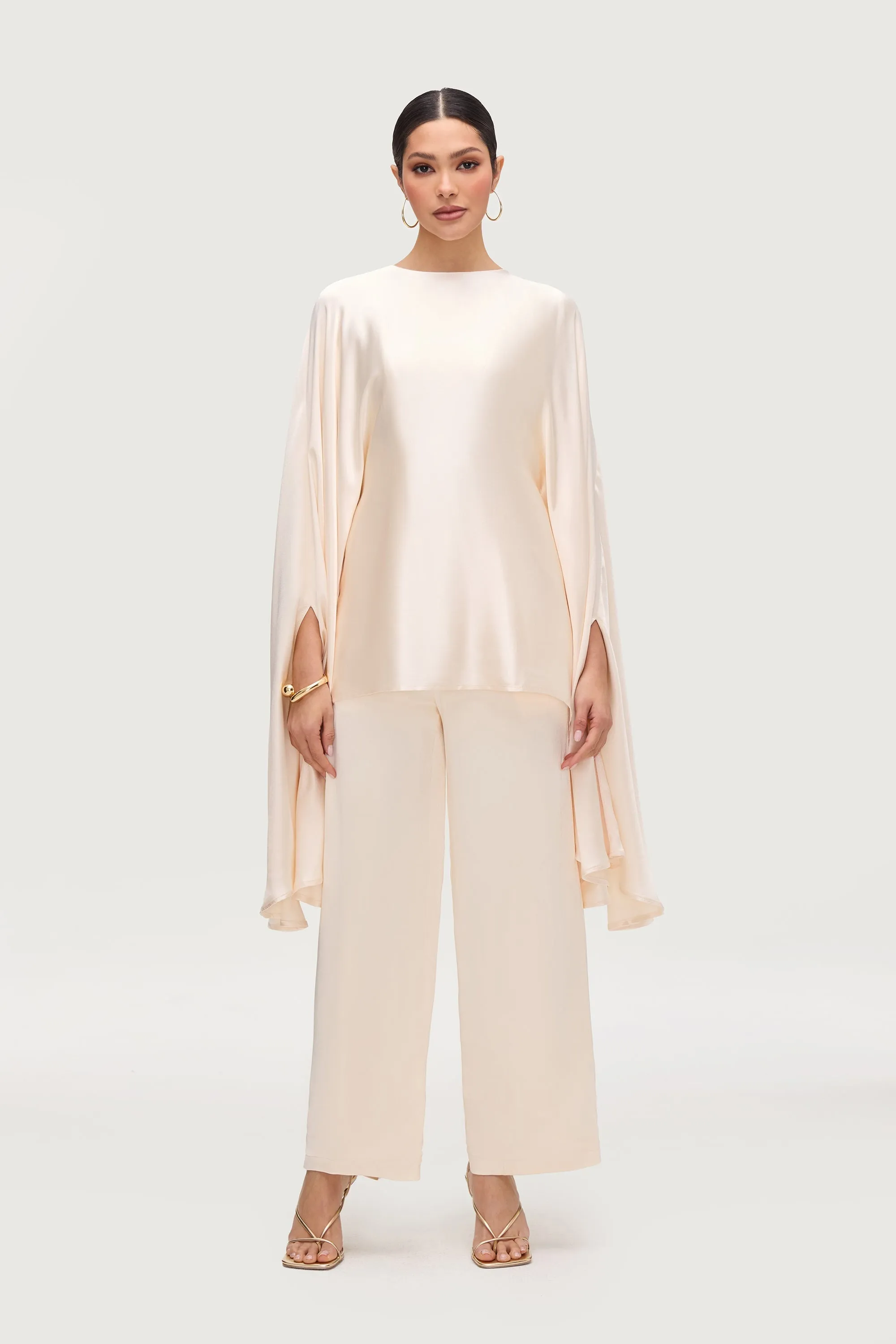 Razan Silk Inner Tie Top - Pearl