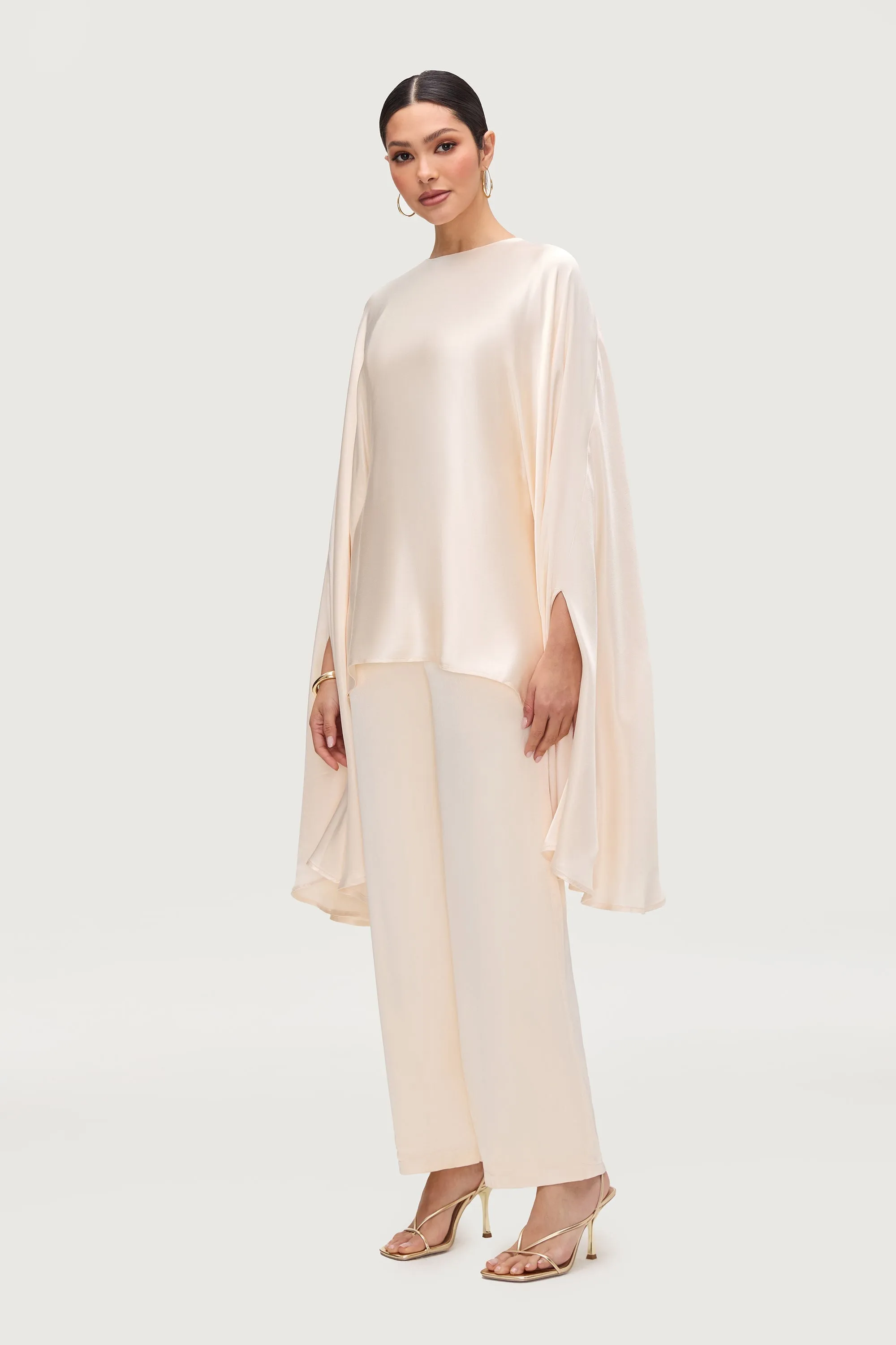Razan Silk Inner Tie Top - Pearl