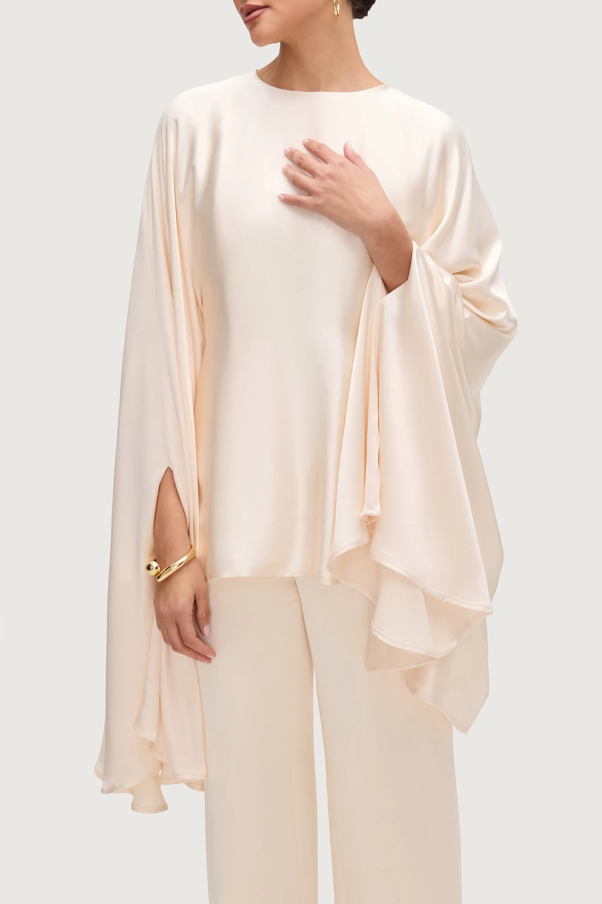 Razan Silk Inner Tie Top - Pearl