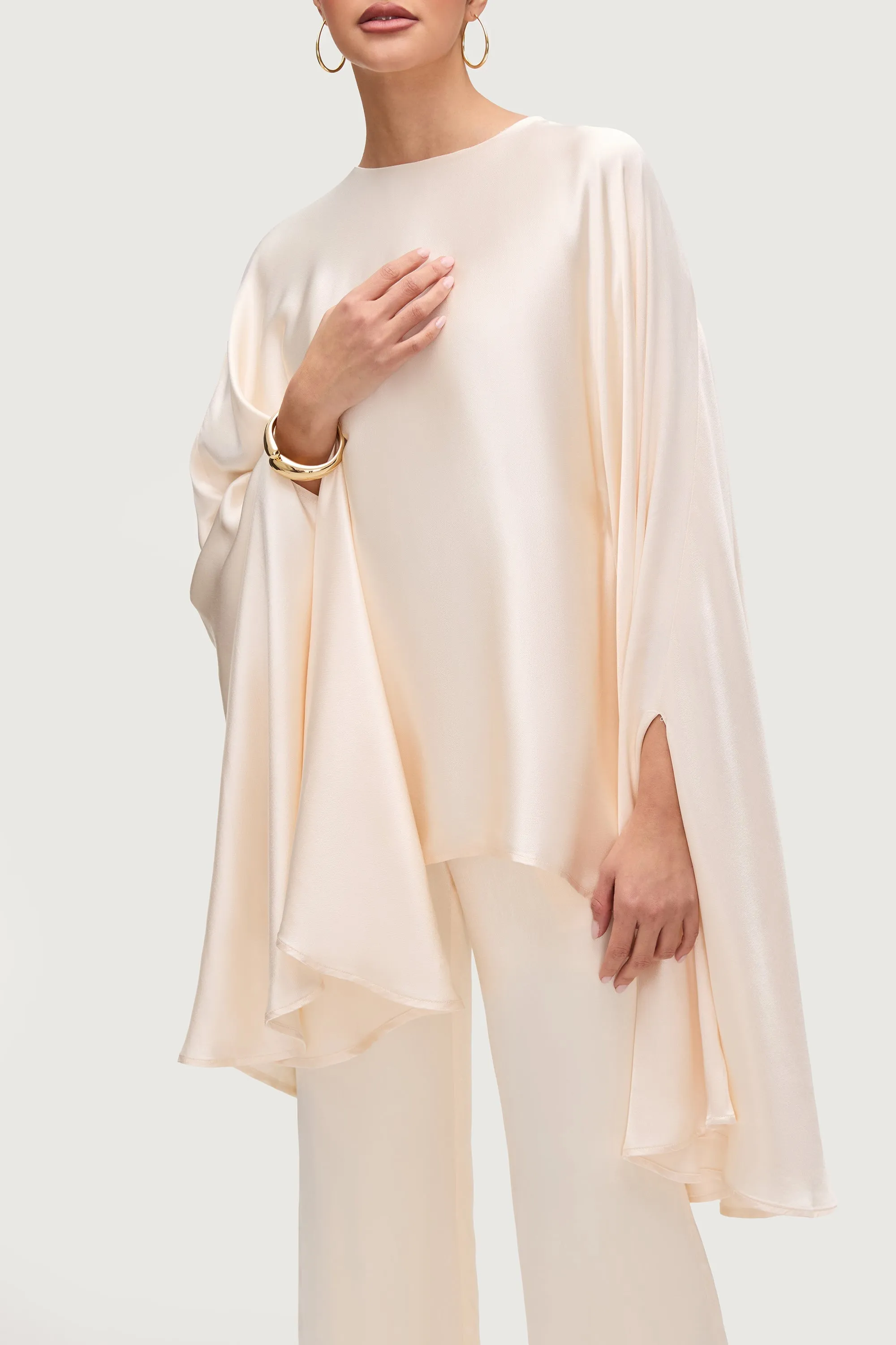 Razan Silk Inner Tie Top - Pearl