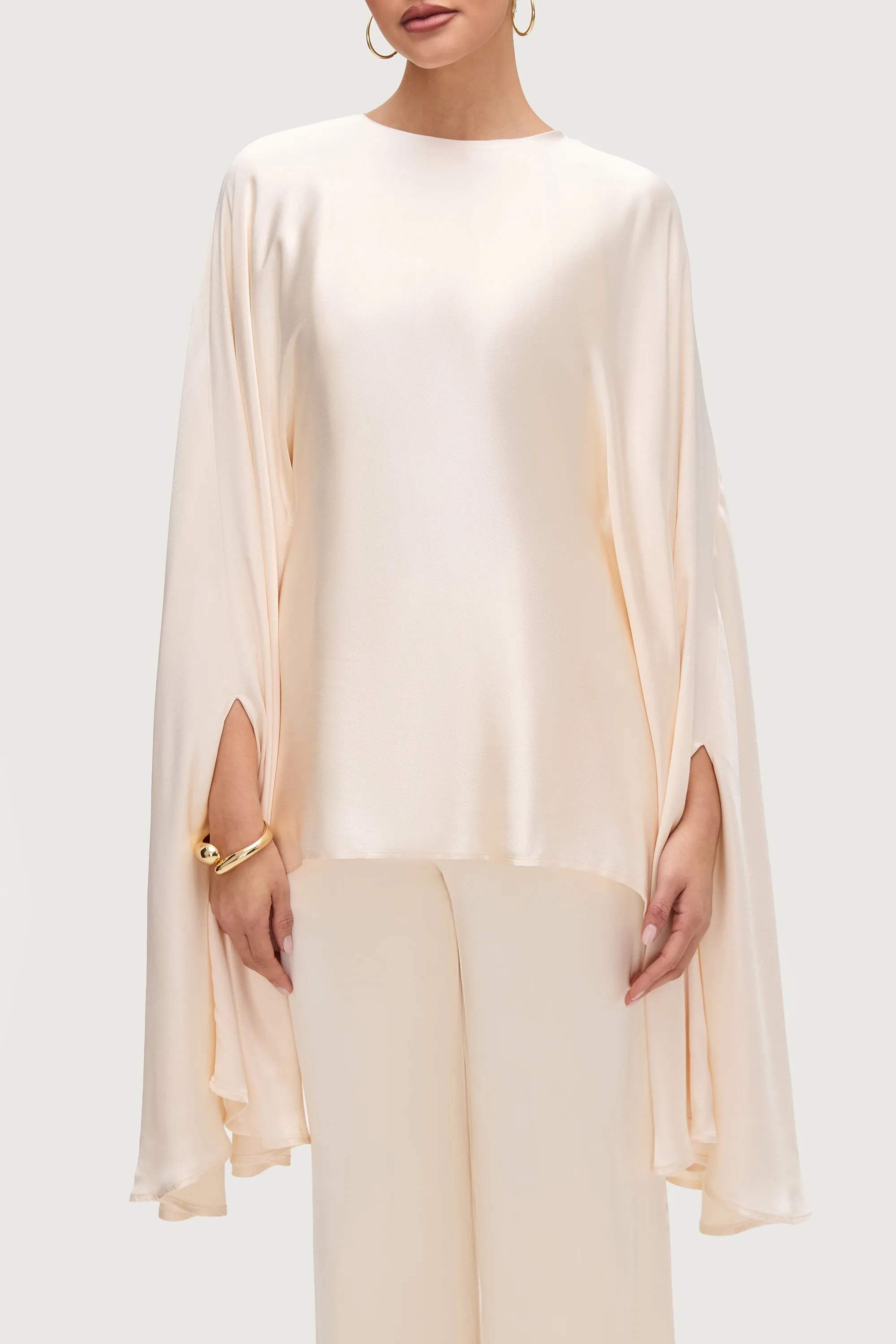 Razan Silk Inner Tie Top - Pearl