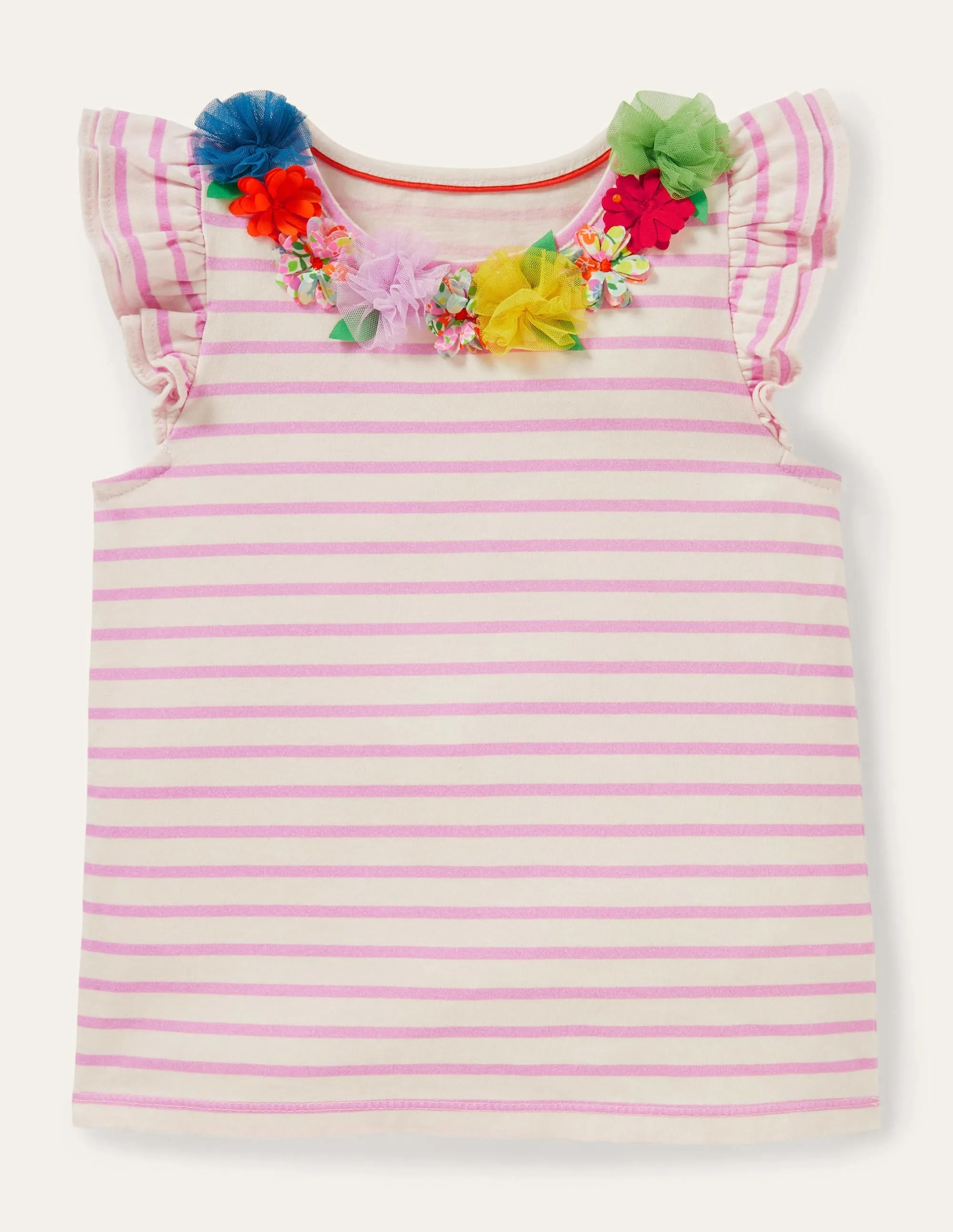 Ruffle Interest logo T-shirt-Ivory / Rosebay Floral