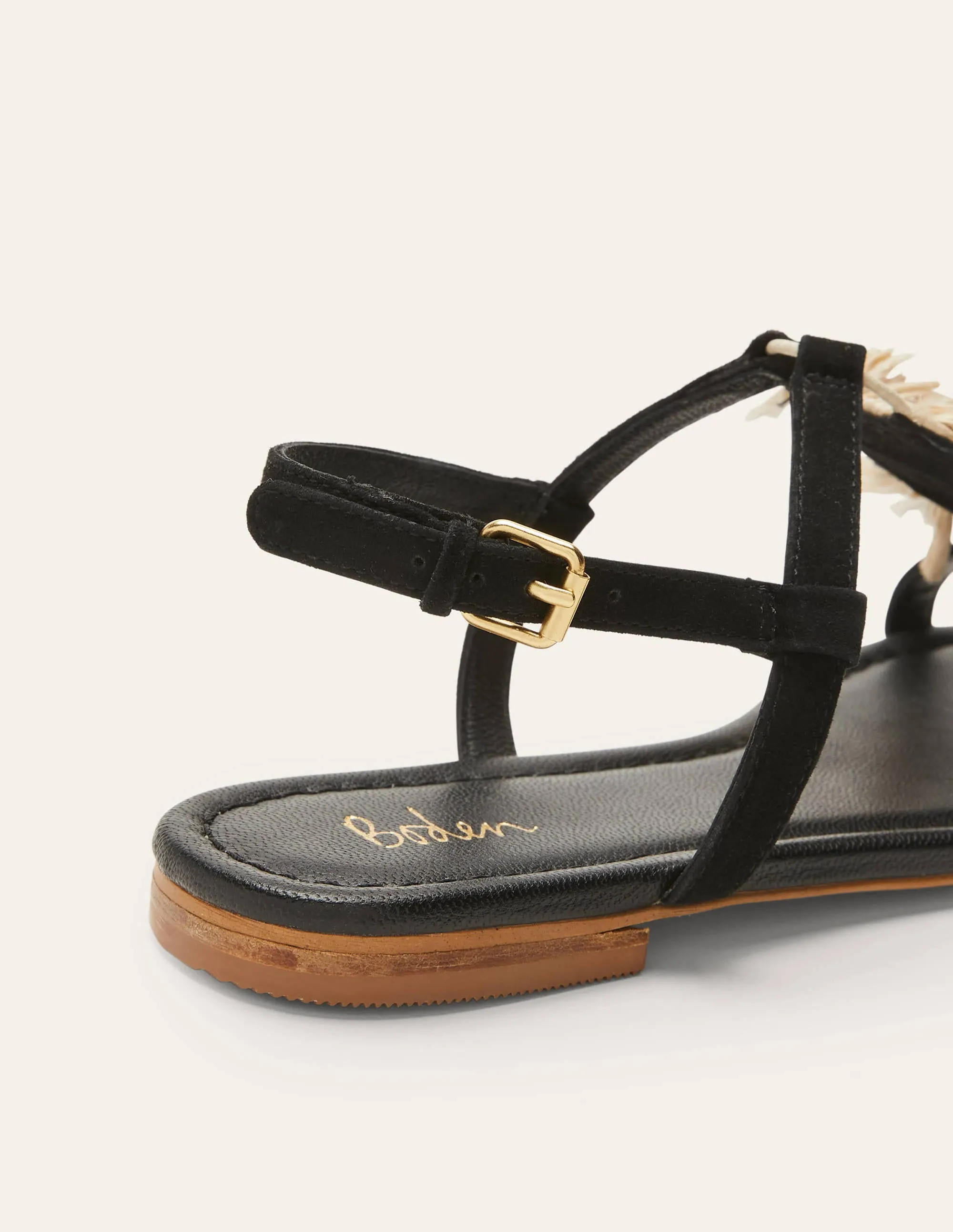Sarah Fringe Flat Sandals-Black