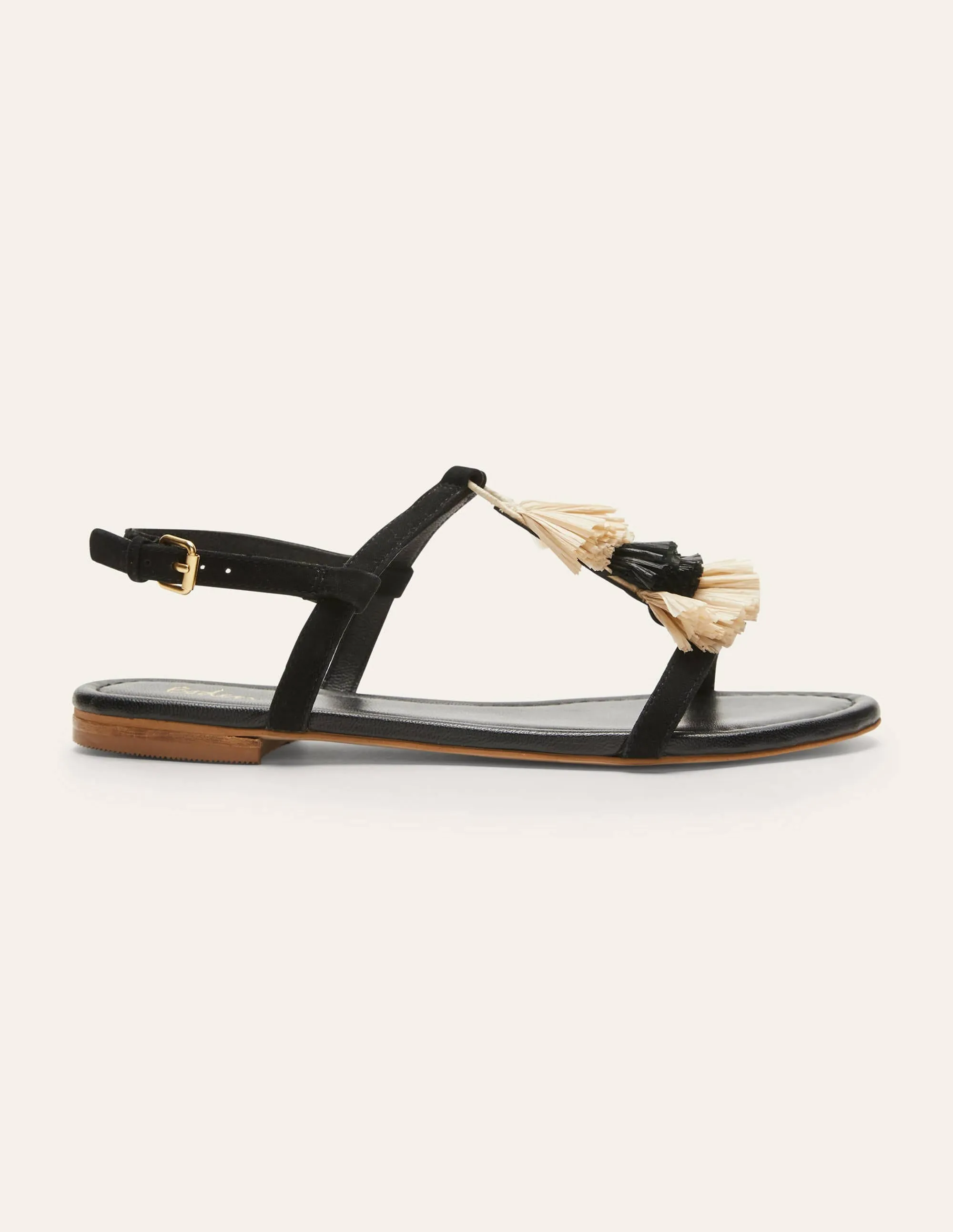 Sarah Fringe Flat Sandals-Black