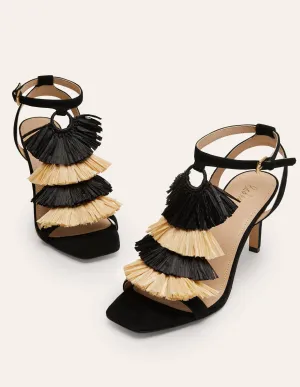 Sarah Fringe Heeled Sandals-Black