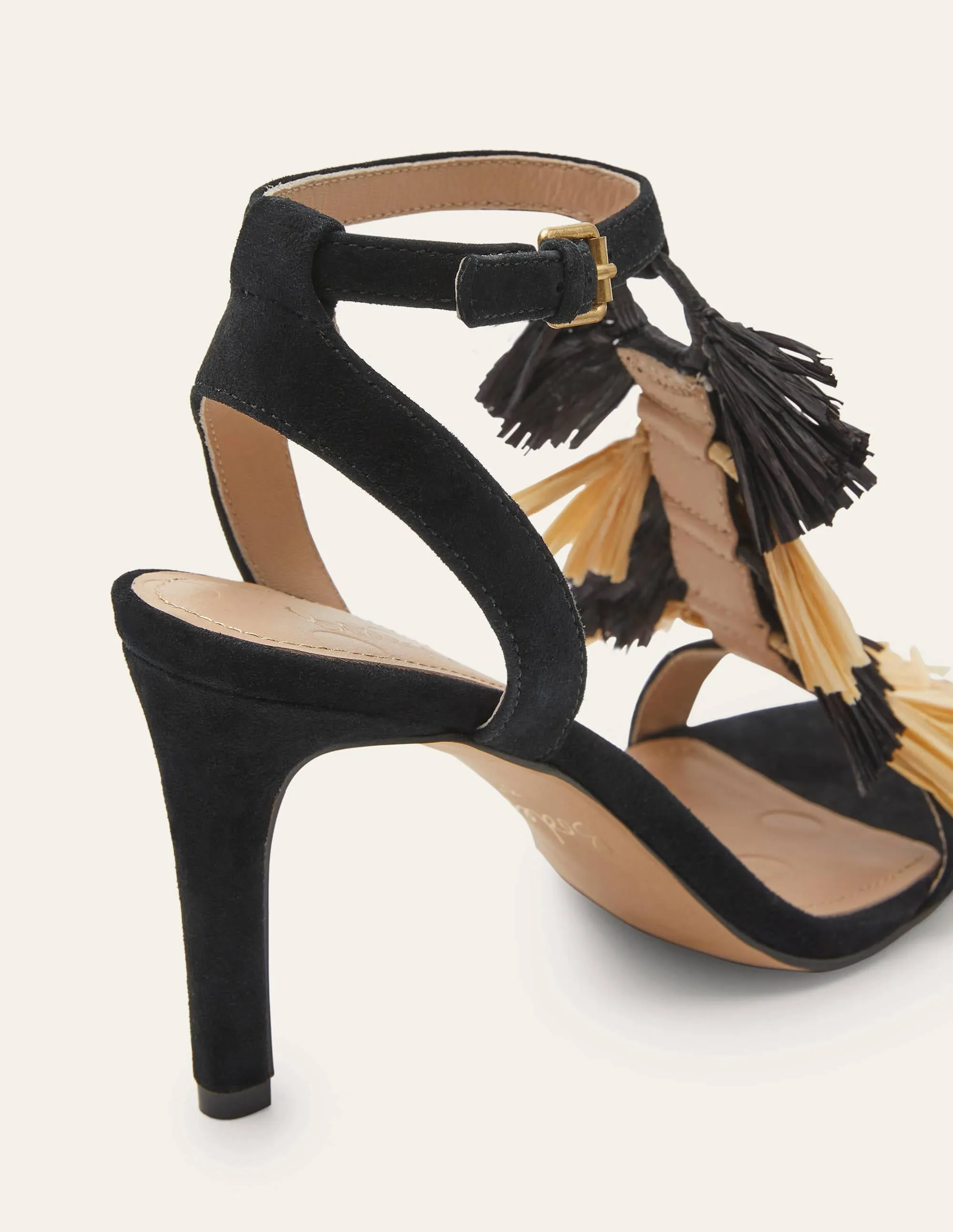 Sarah Fringe Heeled Sandals-Black