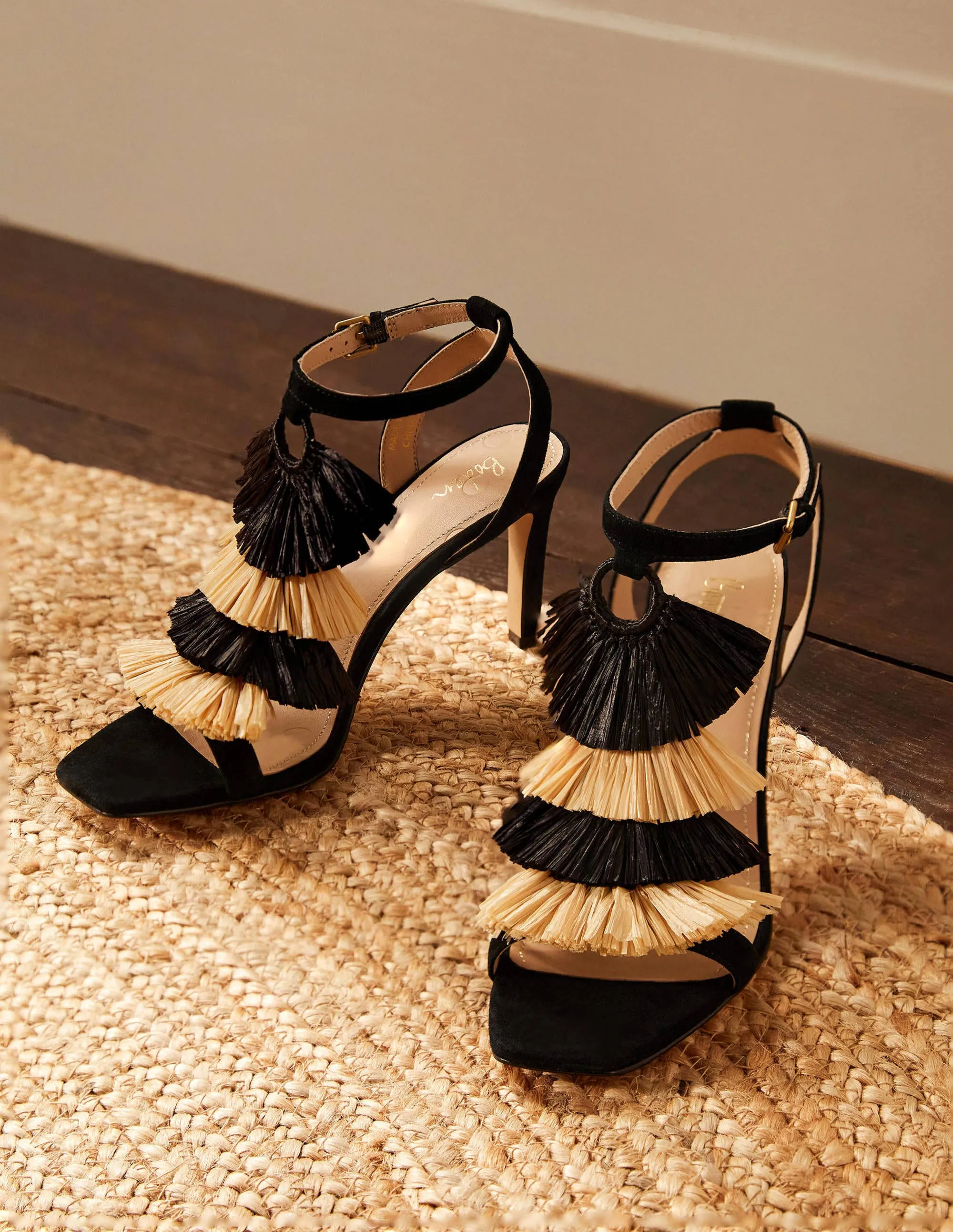 Sarah Fringe Heeled Sandals-Black