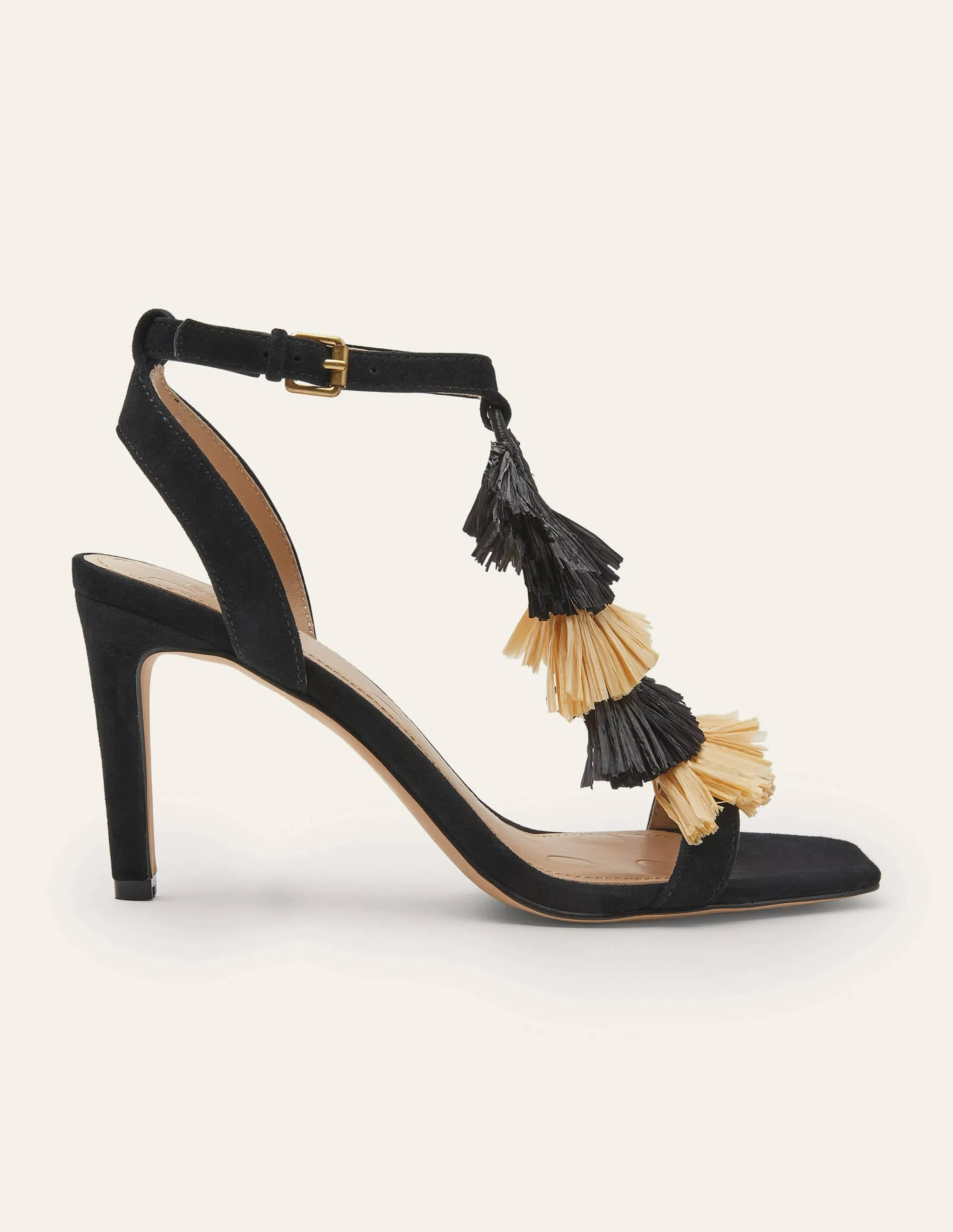 Sarah Fringe Heeled Sandals-Black