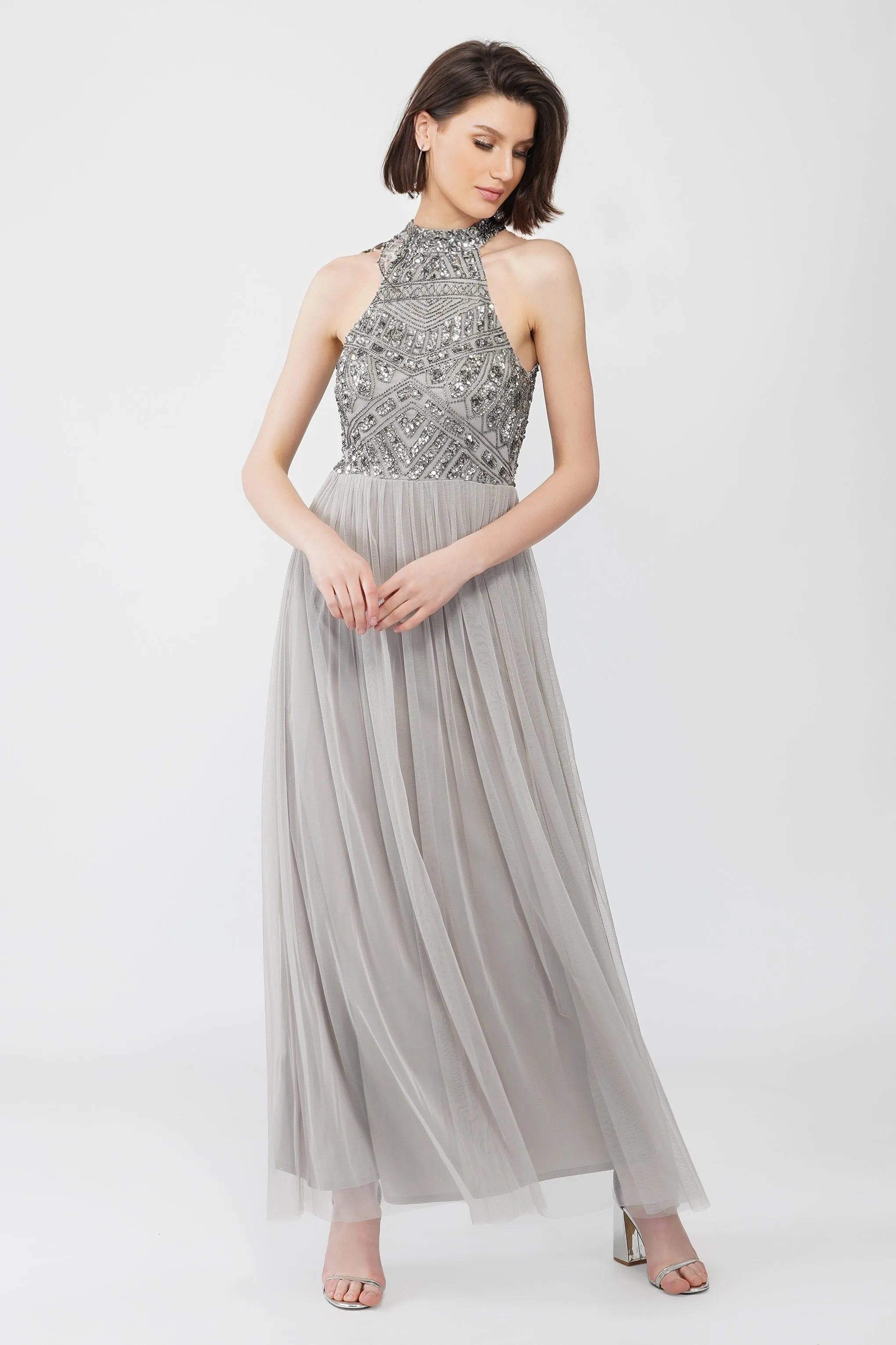 Sareen Grey Embellished Maxi Dress
