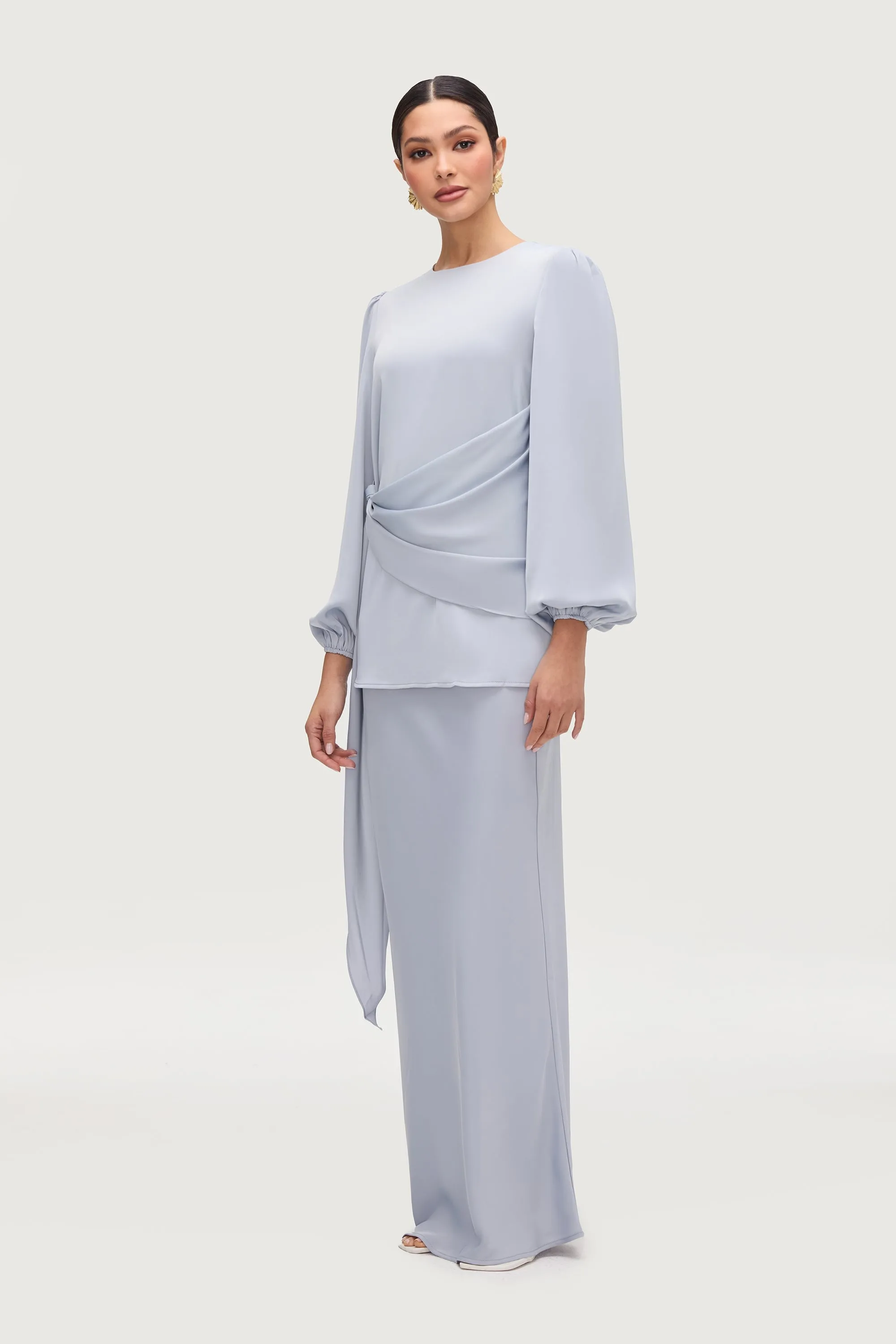 Satin Side Tie Top - Powder Blue