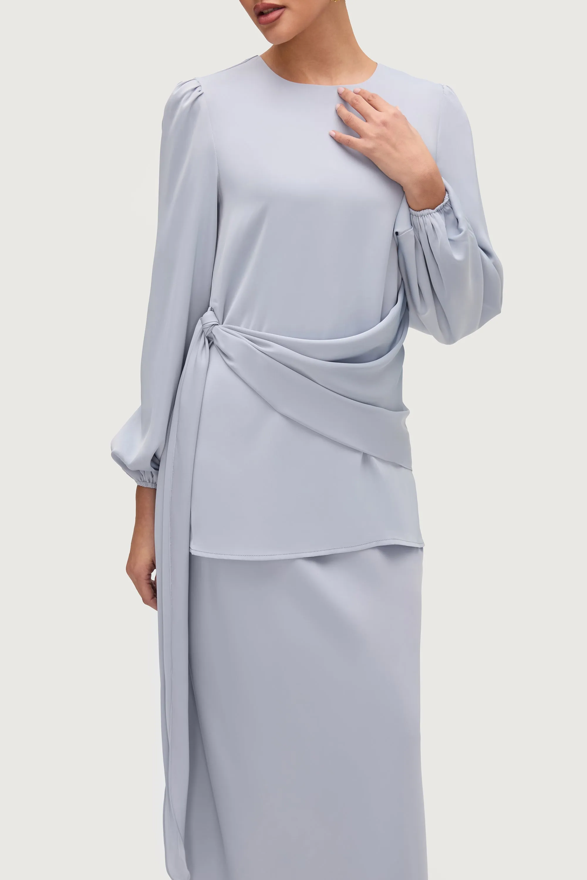 Satin Side Tie Top - Powder Blue