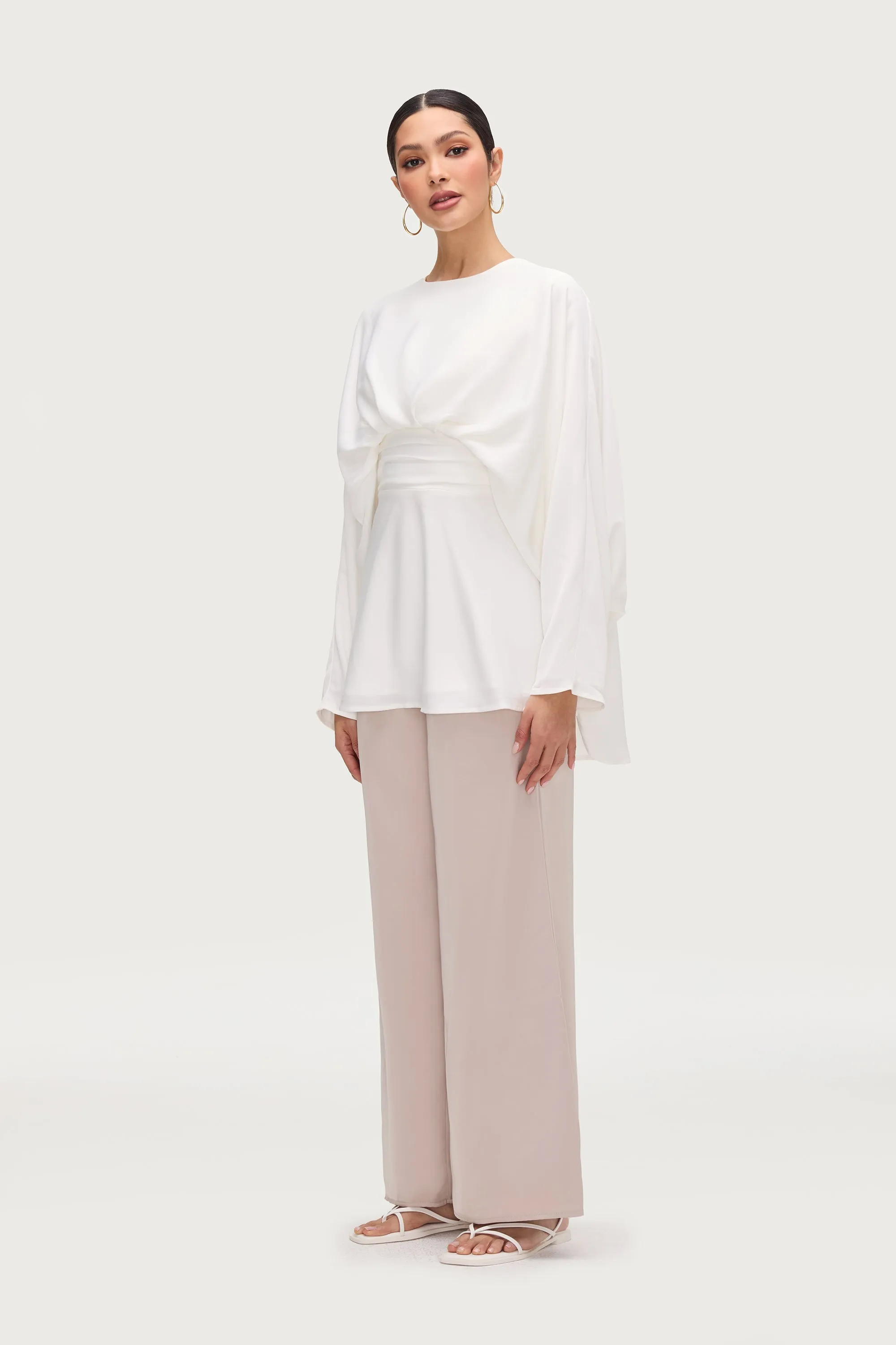 Satin Wide Leg Pants - Cloud