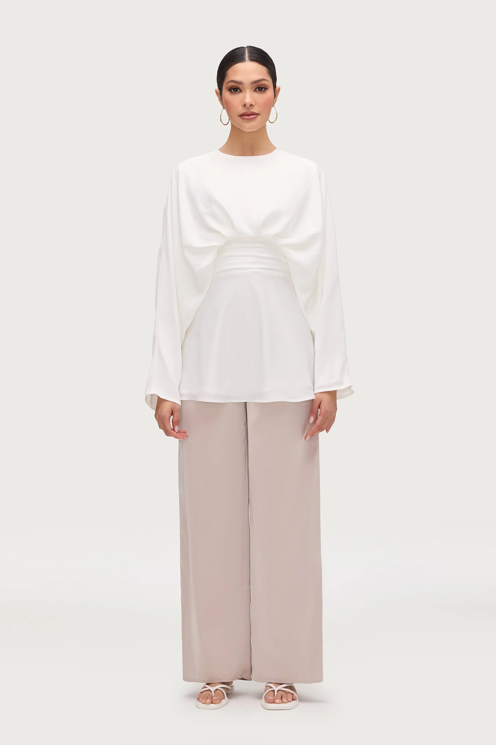 Satin Wide Leg Pants - Cloud