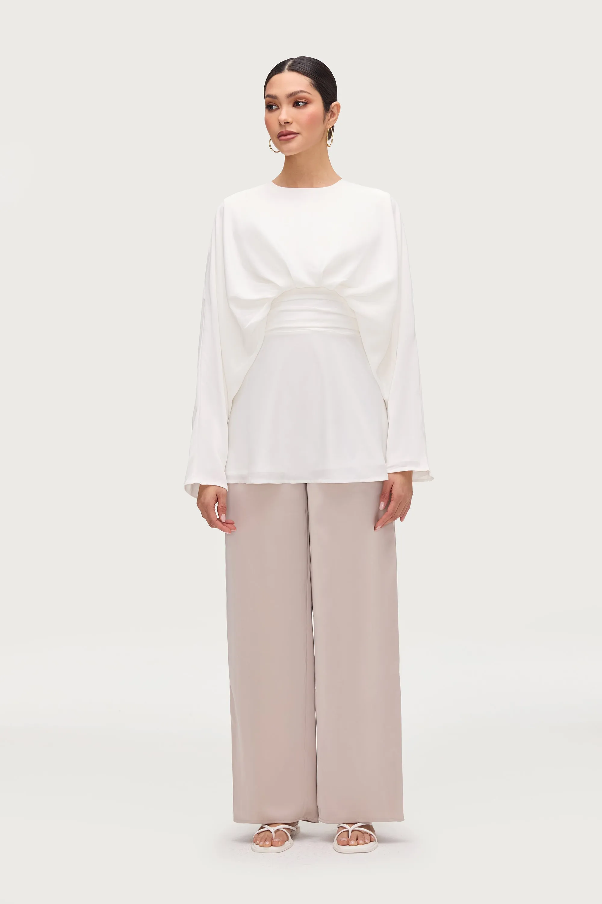 Satin Wide Leg Pants - Cloud
