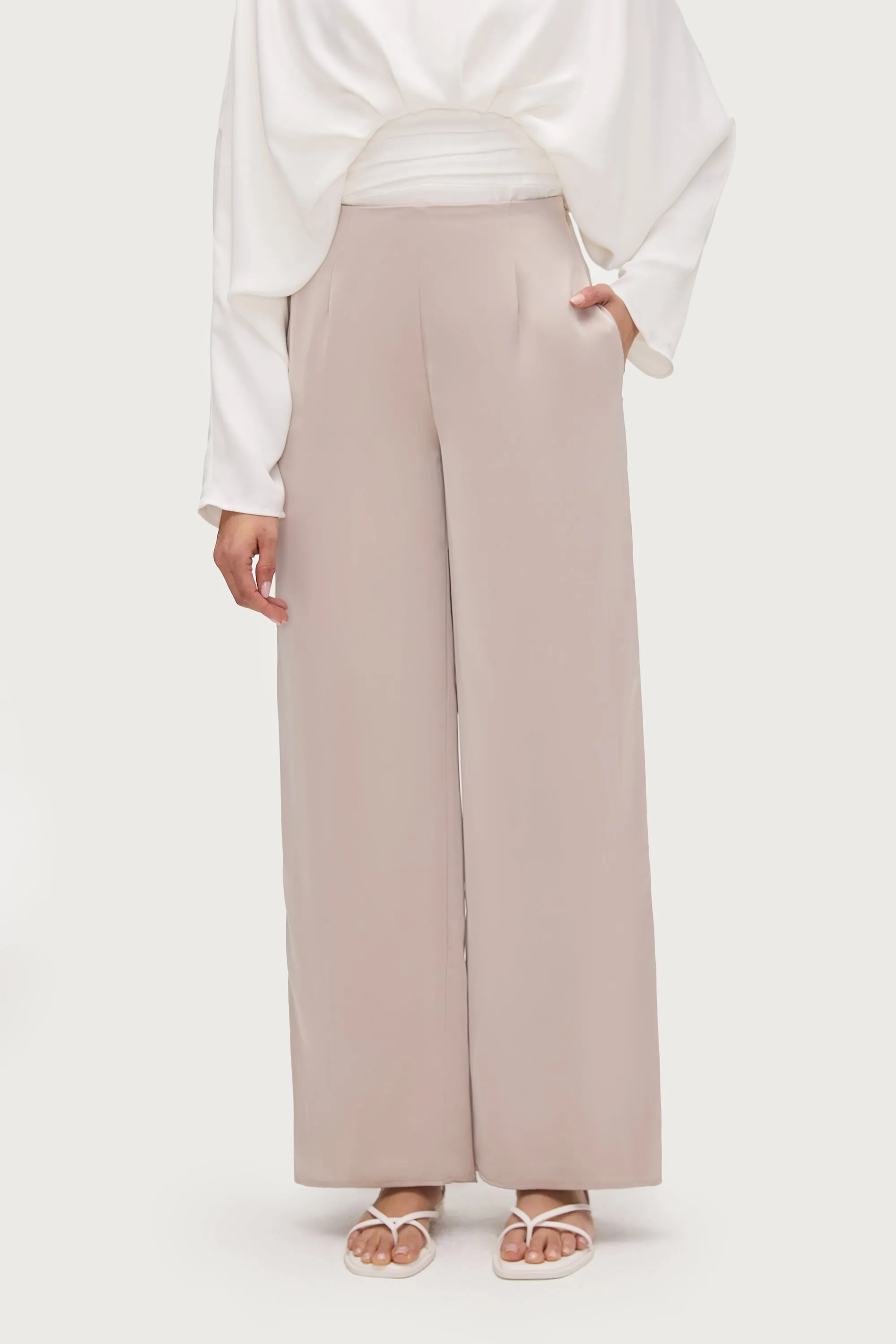 Satin Wide Leg Pants - Cloud