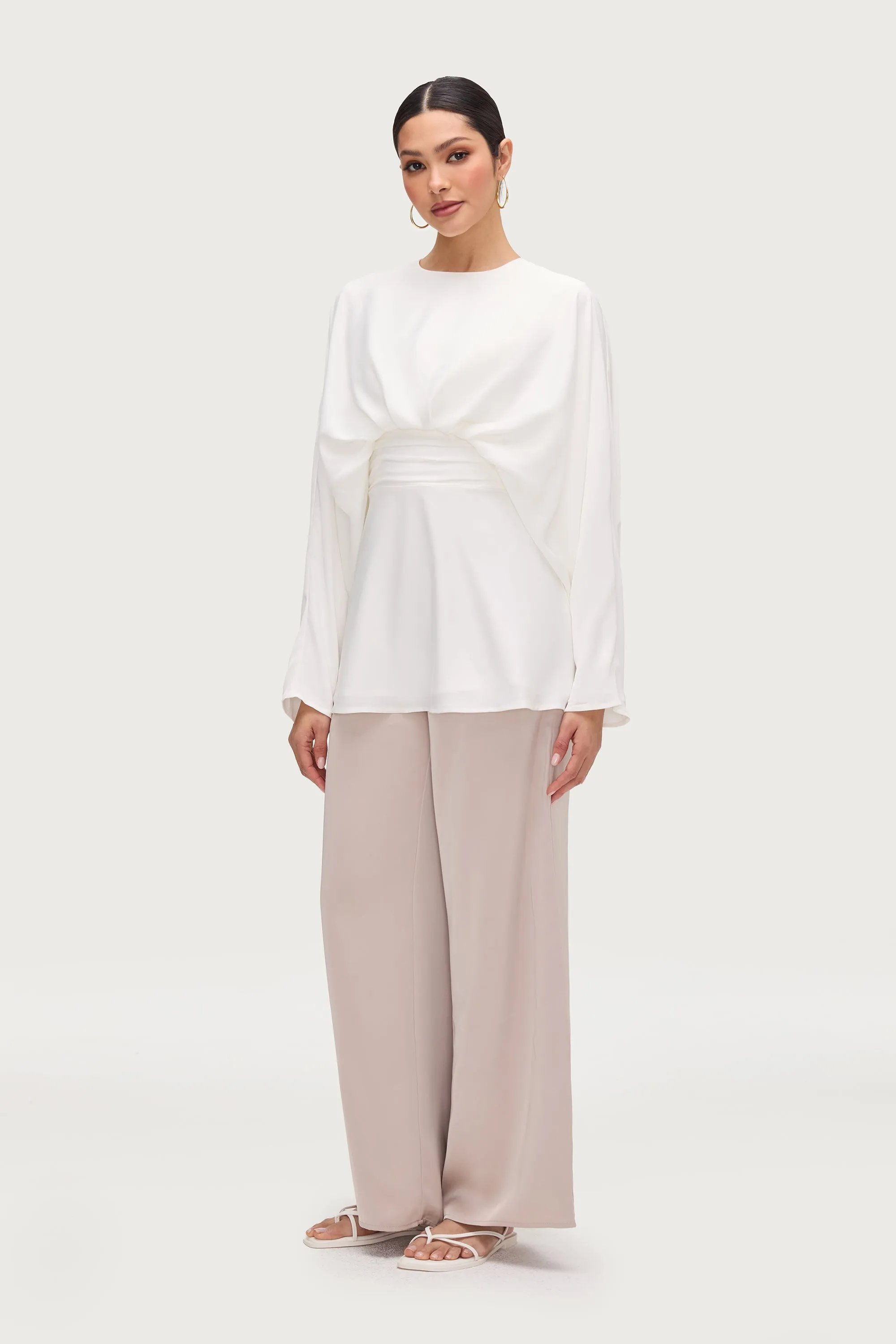 Satin Wide Leg Pants - Cloud