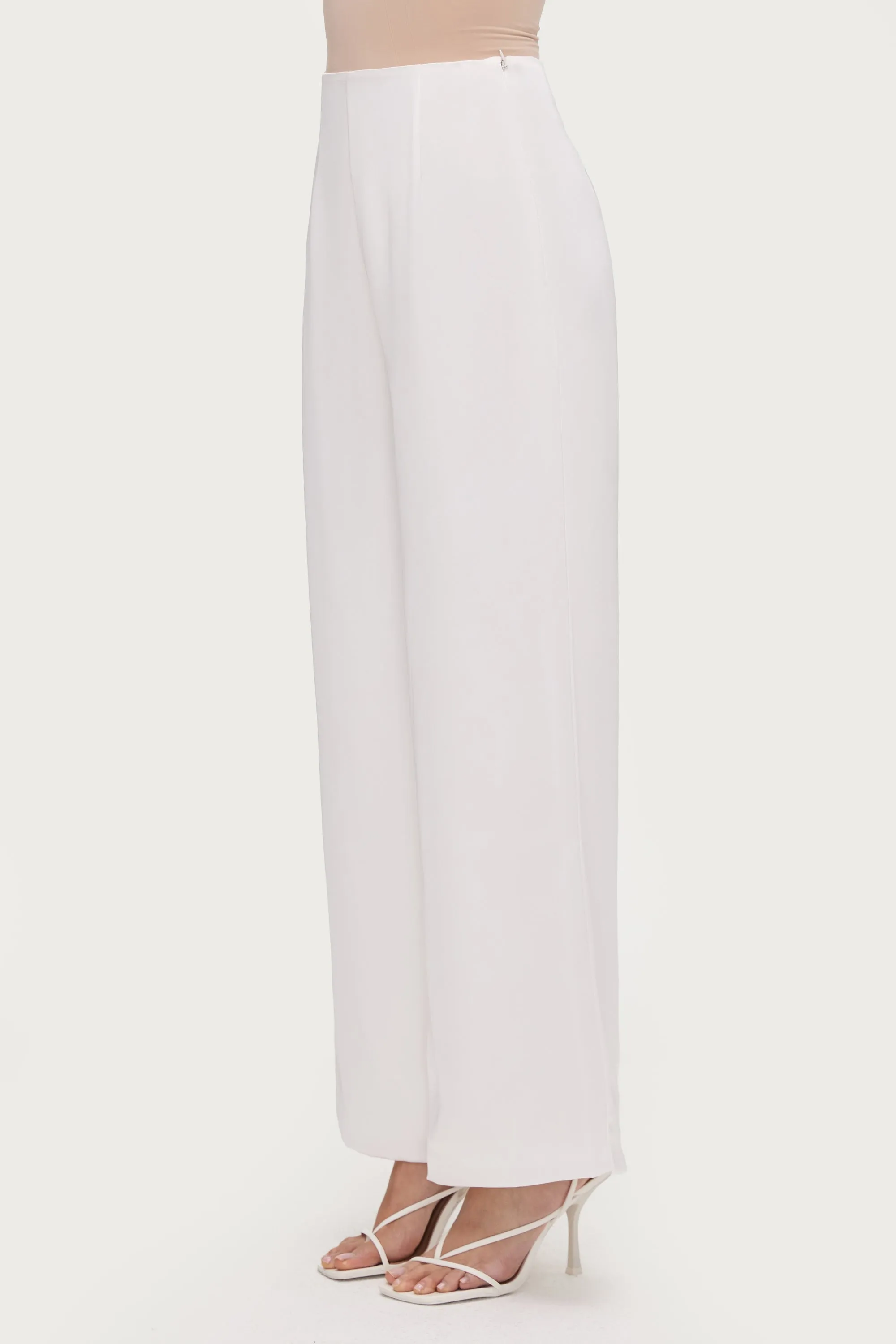 Satin Wide Leg Pants - White