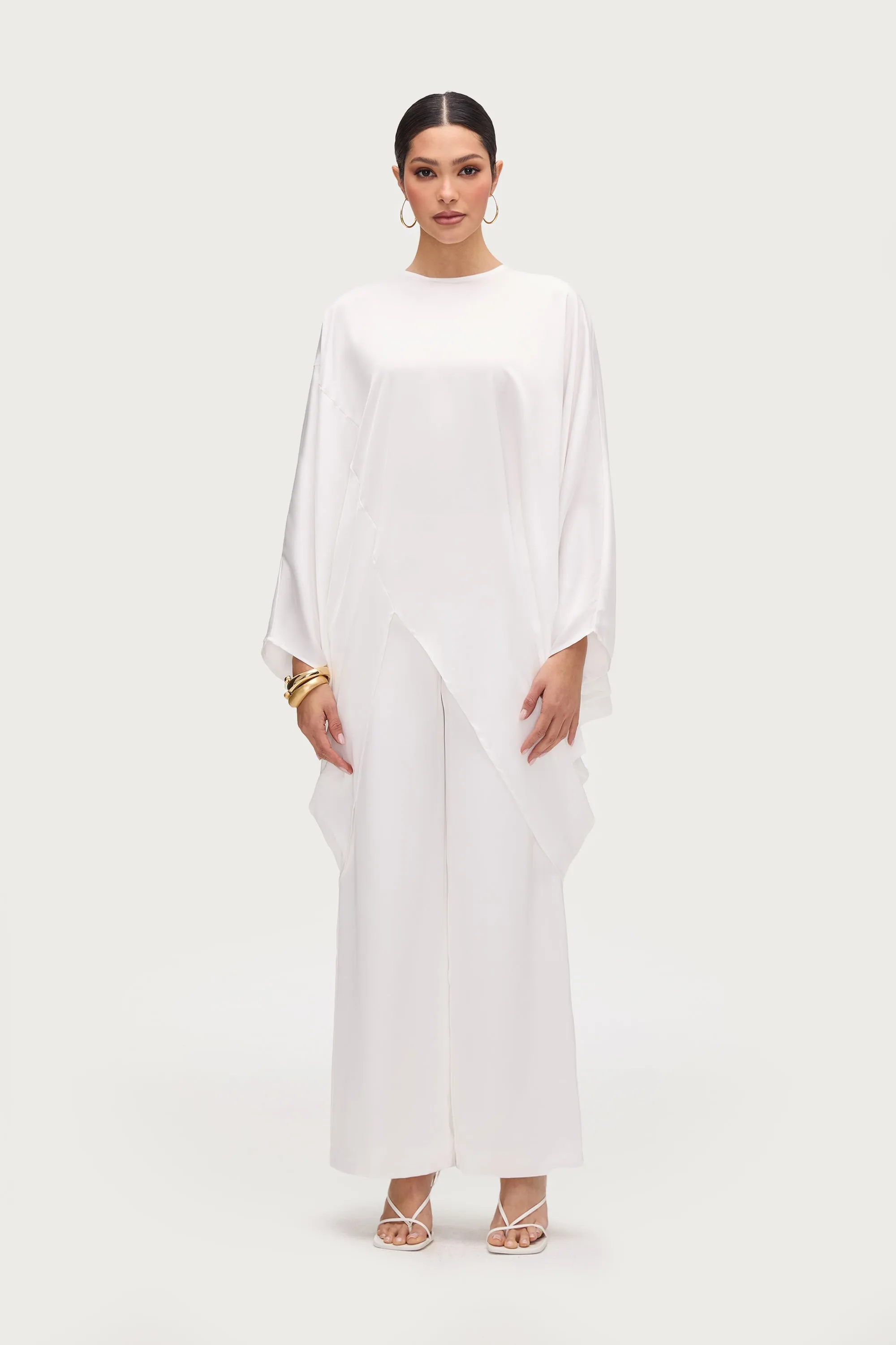 Satin Wide Leg Pants - White