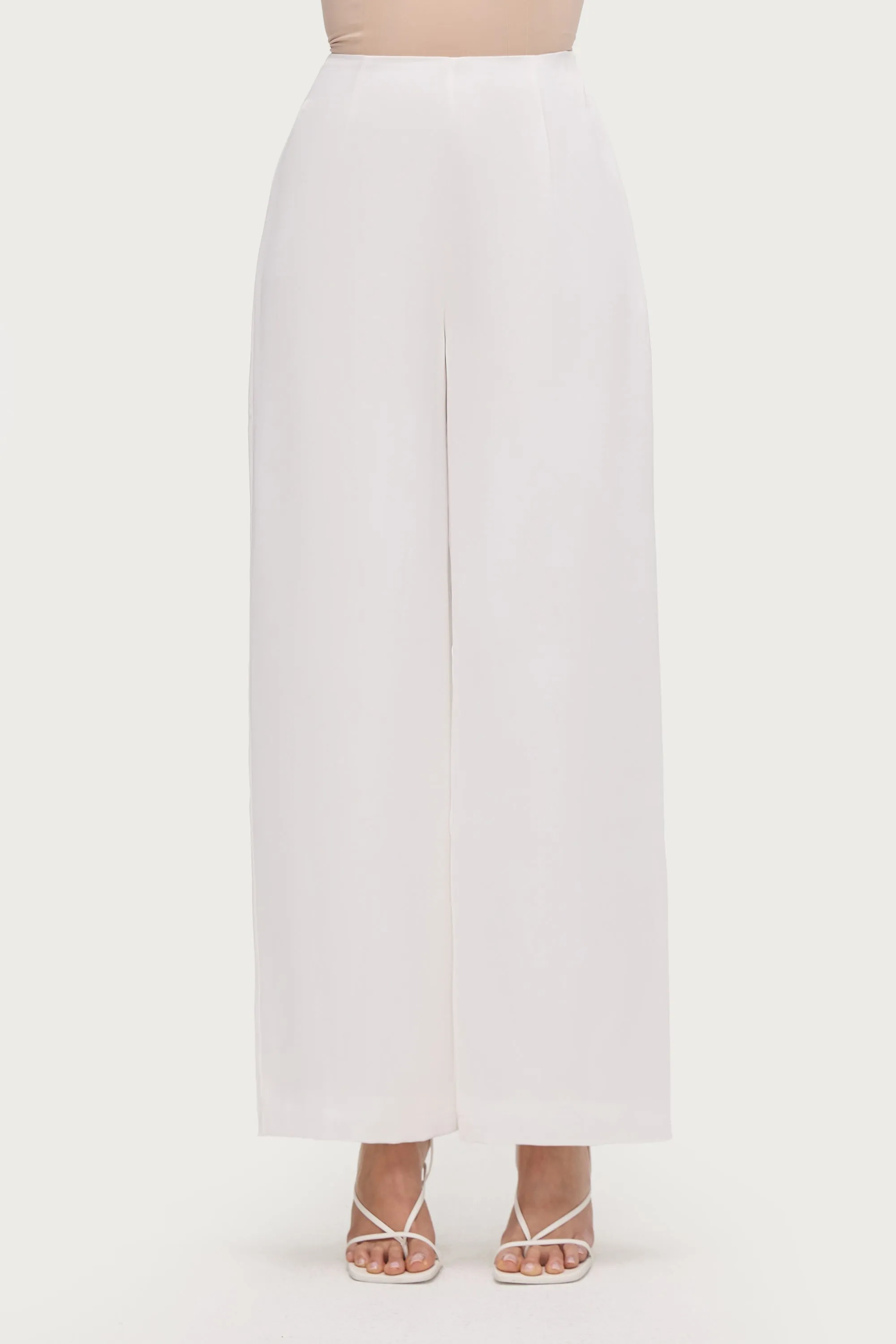 Satin Wide Leg Pants - White