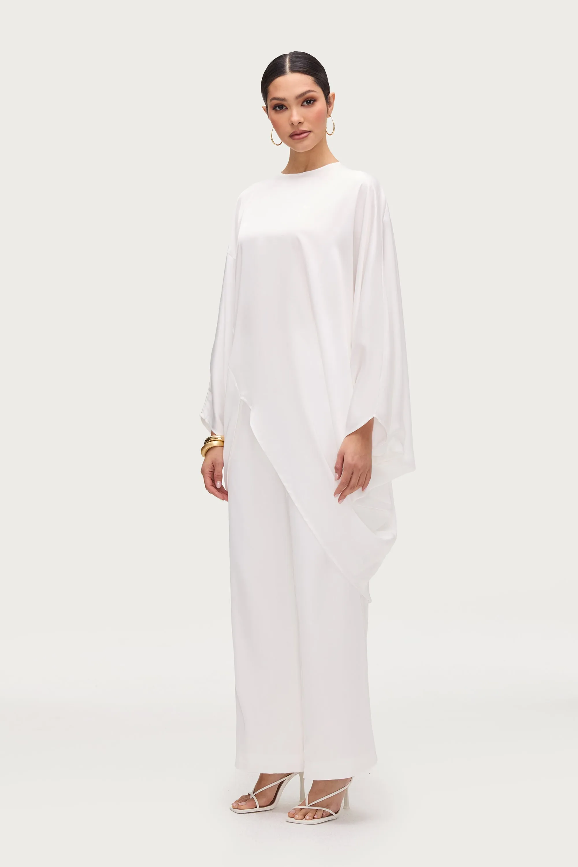 Satin Wide Leg Pants - White