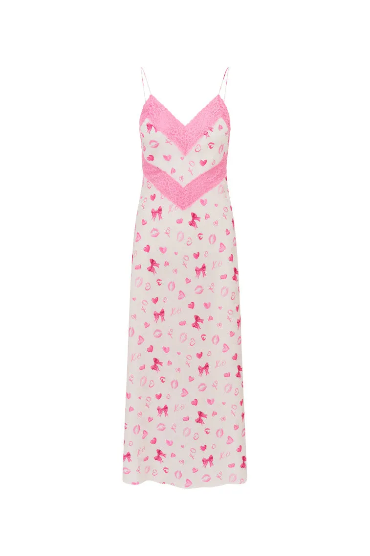 Serita Bow & Kiss Print Maxi Dress