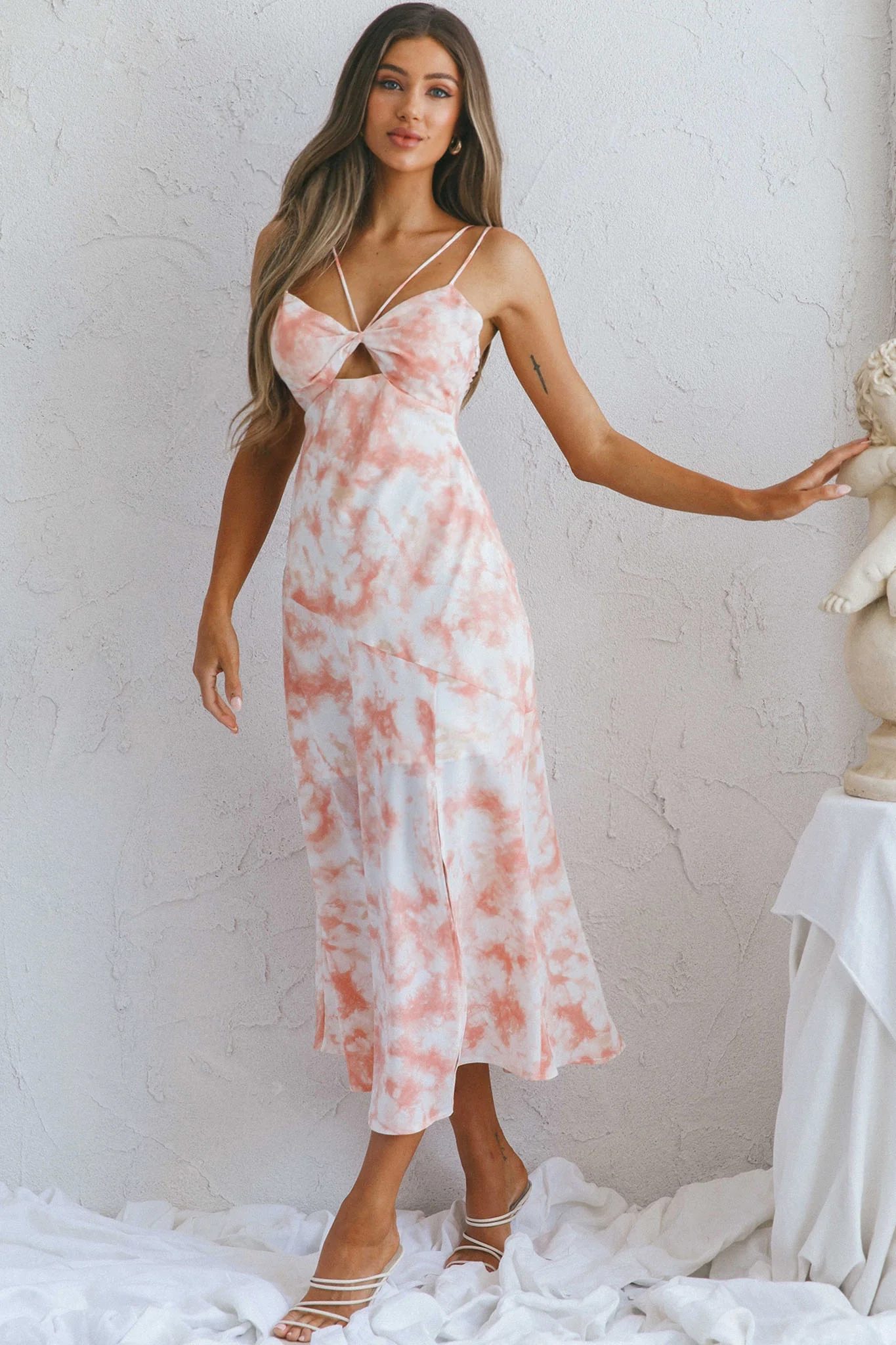 She Reigns Twist Bust Split Midi Dress Tie Dye Pink