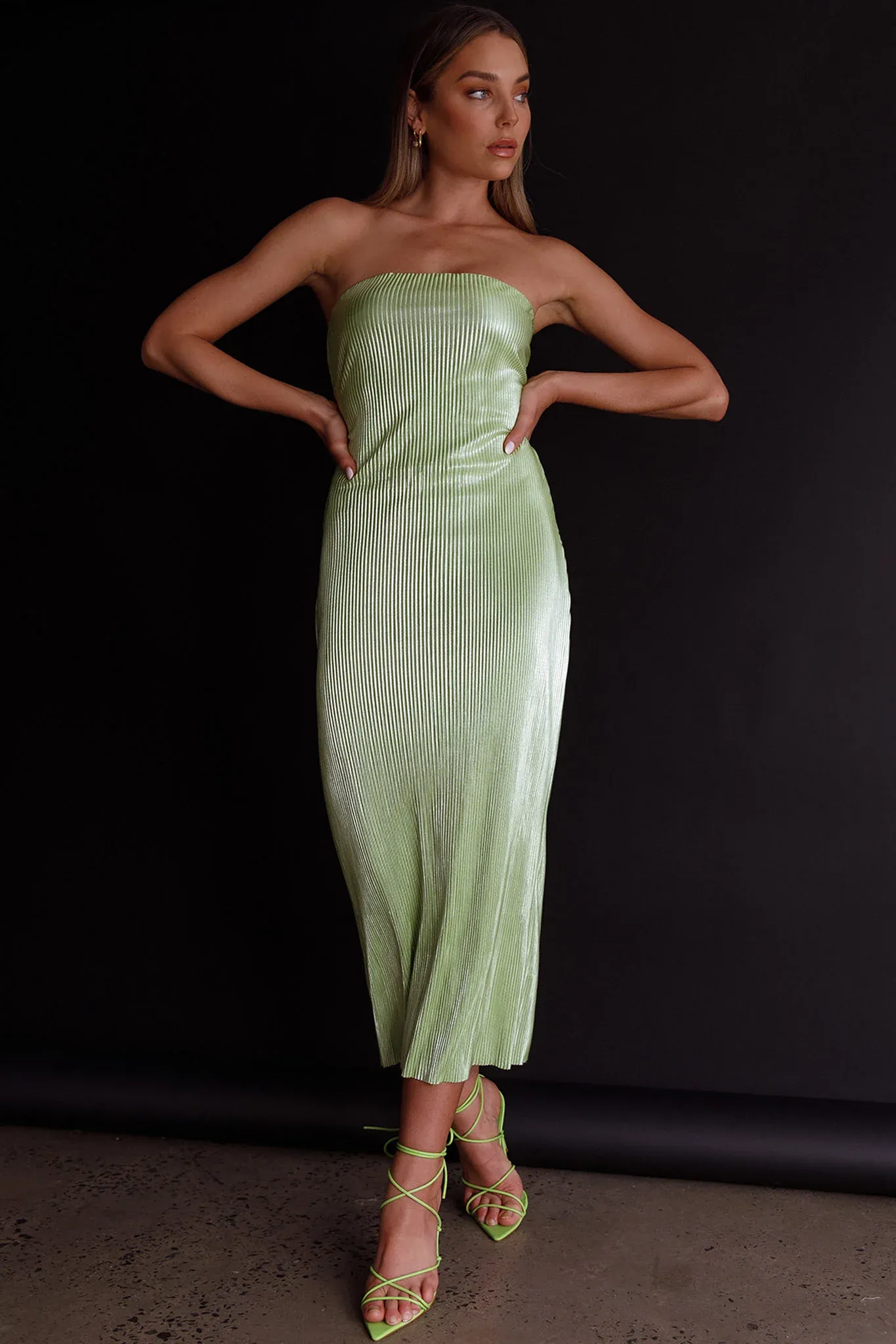 Shondra Accordion Pleat Tube Dress Lime