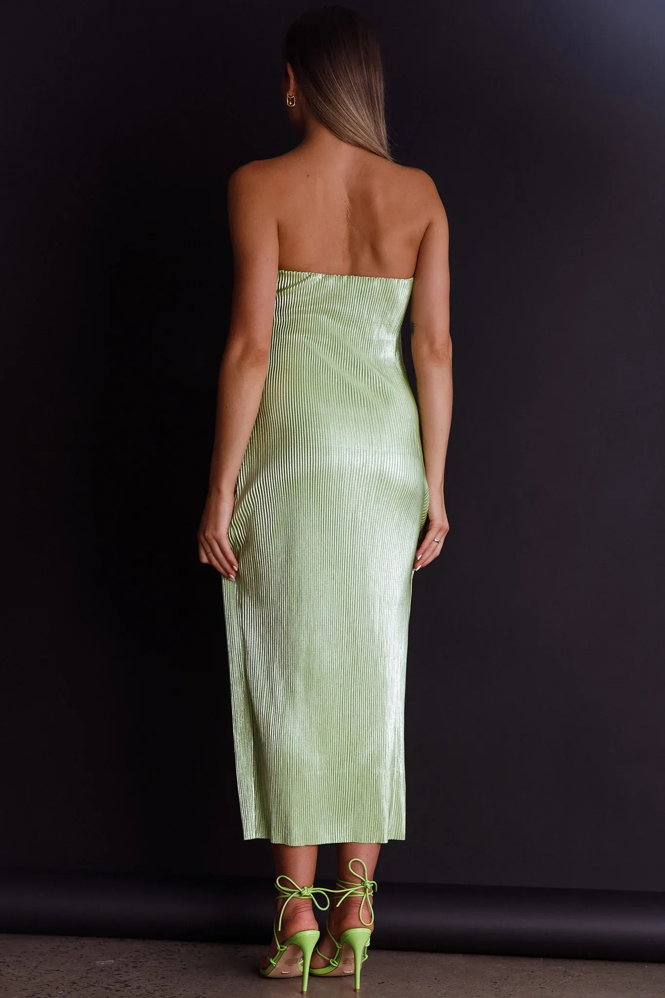 Shondra Accordion Pleat Tube Dress Lime