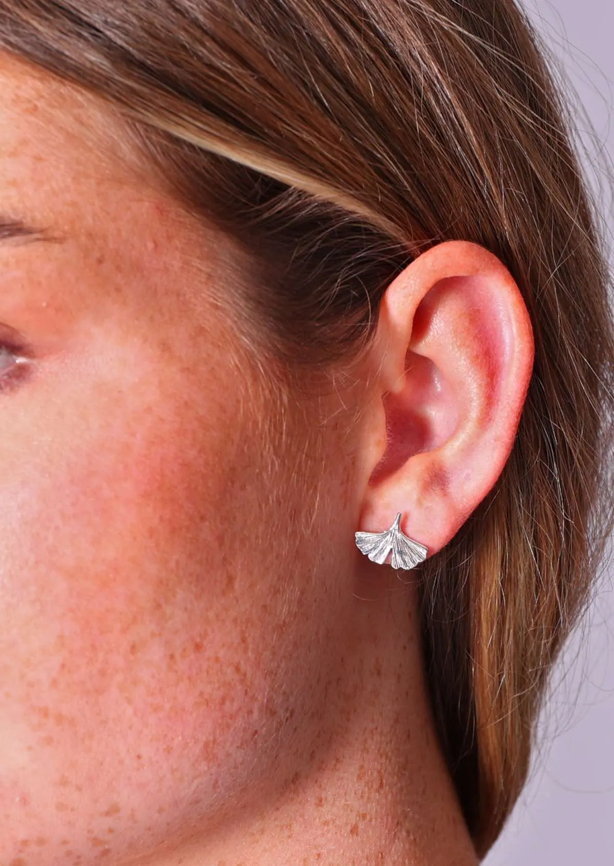 Silver Ginkgo Studs