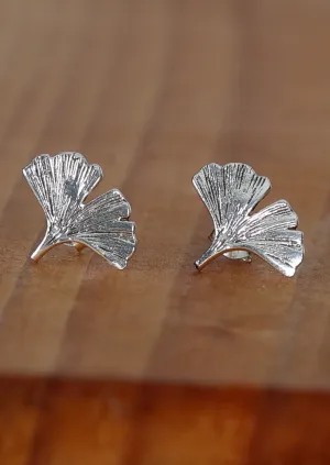 Silver Ginkgo Studs