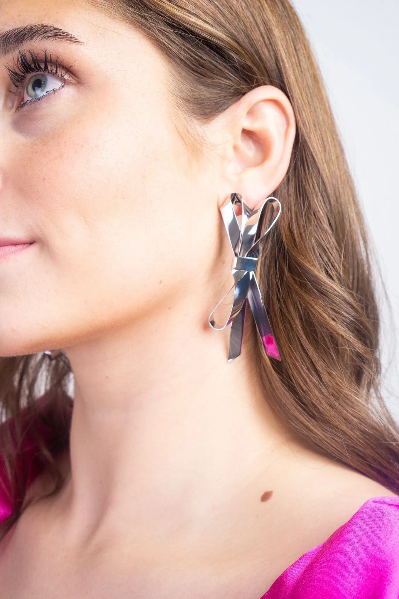 Silver Metal Ribbon Shape Earring
