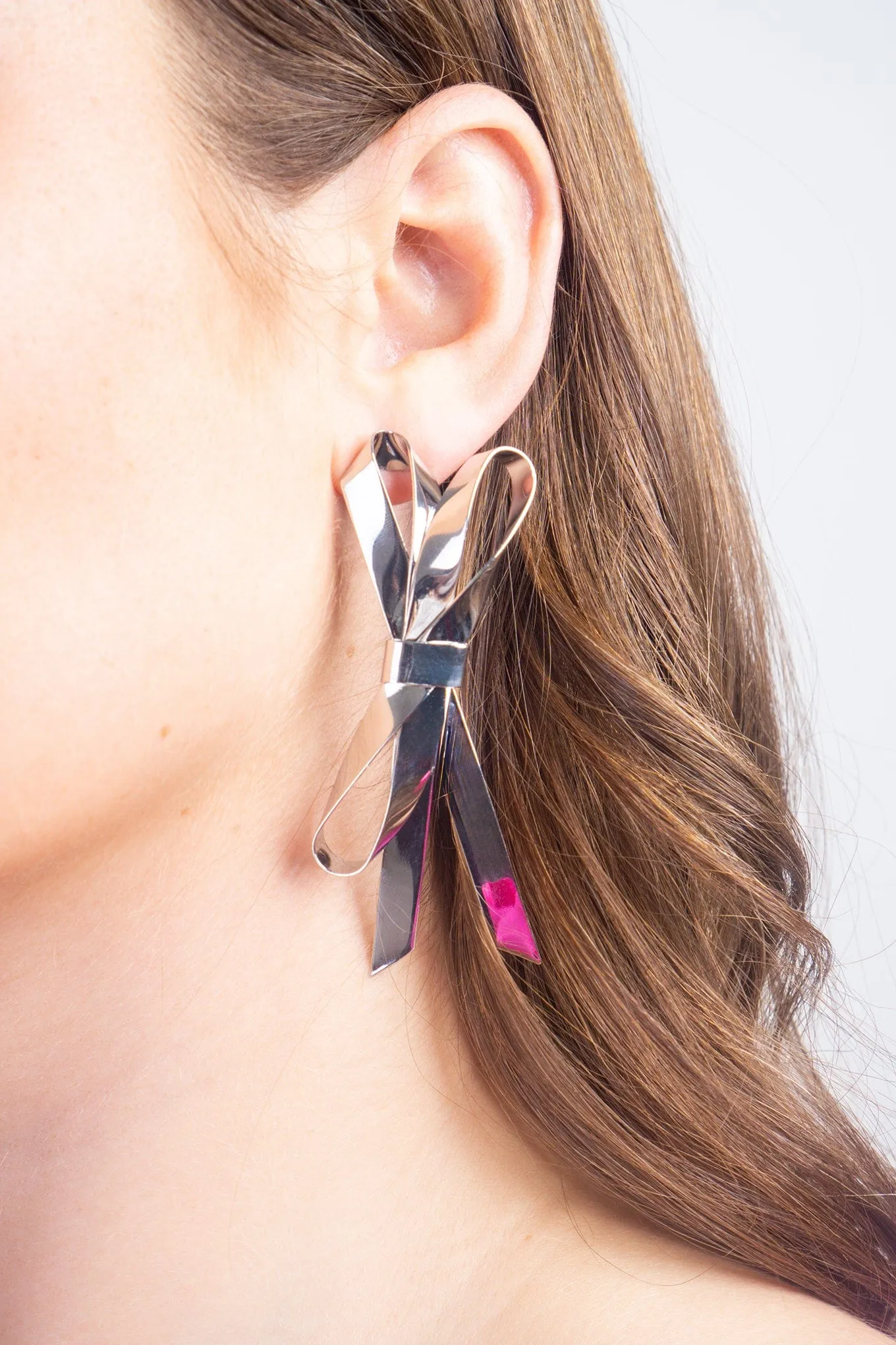 Silver Metal Ribbon Shape Earring