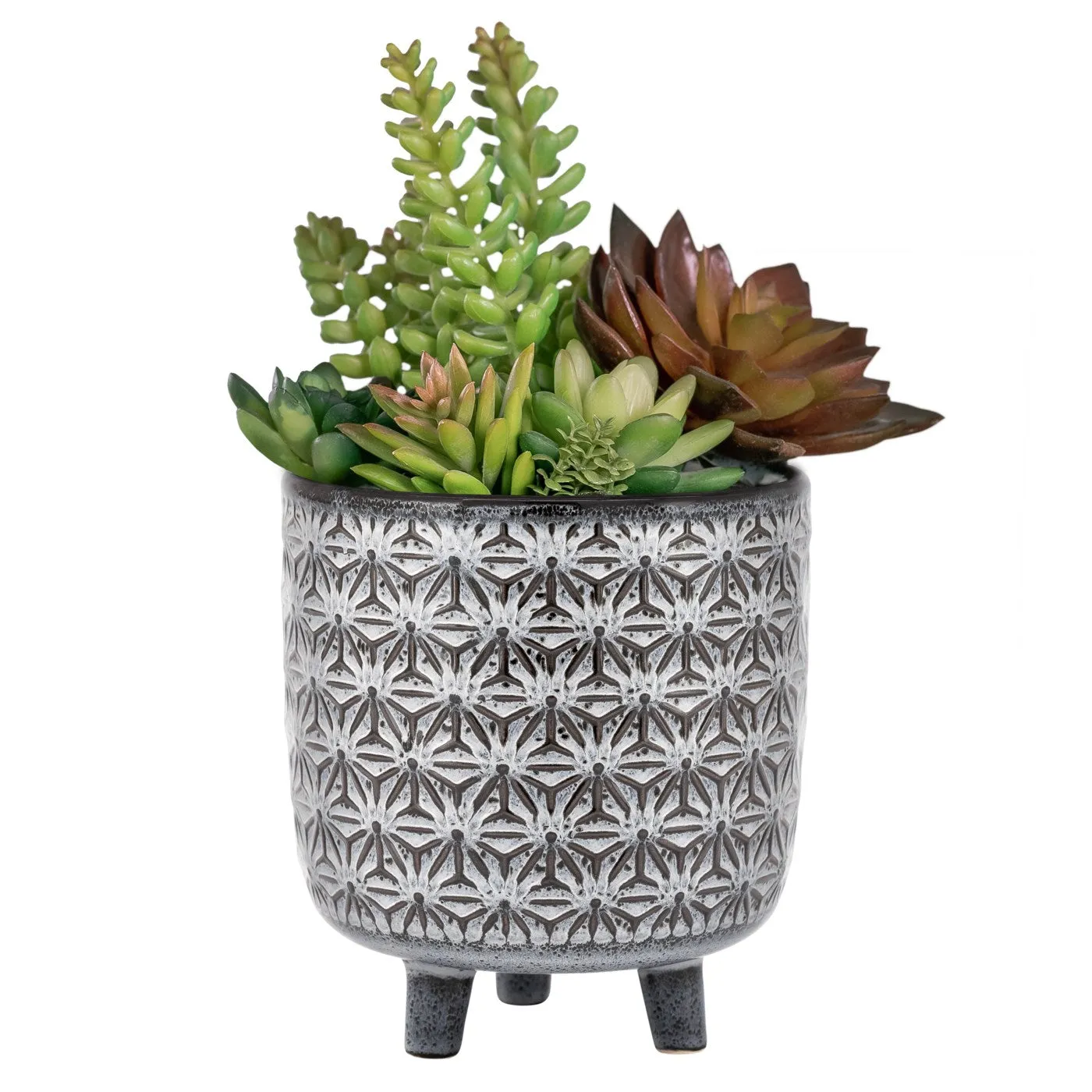 Star Black Glazed Cermaic 5.25x6 footed drop pot planter