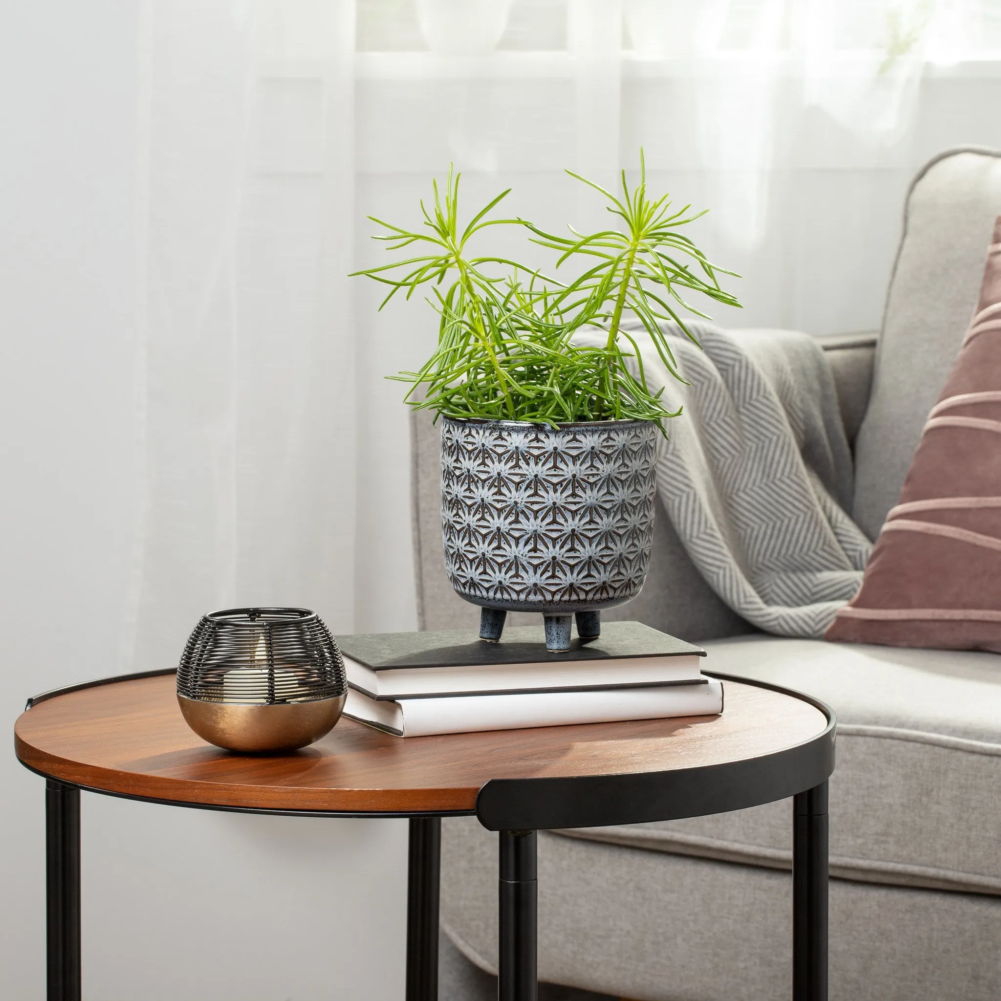 Star Black Glazed Cermaic 5.25x6 footed drop pot planter