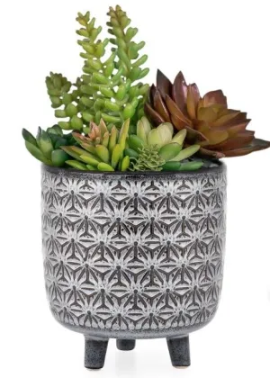 Star Black Glazed Cermaic 5.25x6 footed drop pot planter