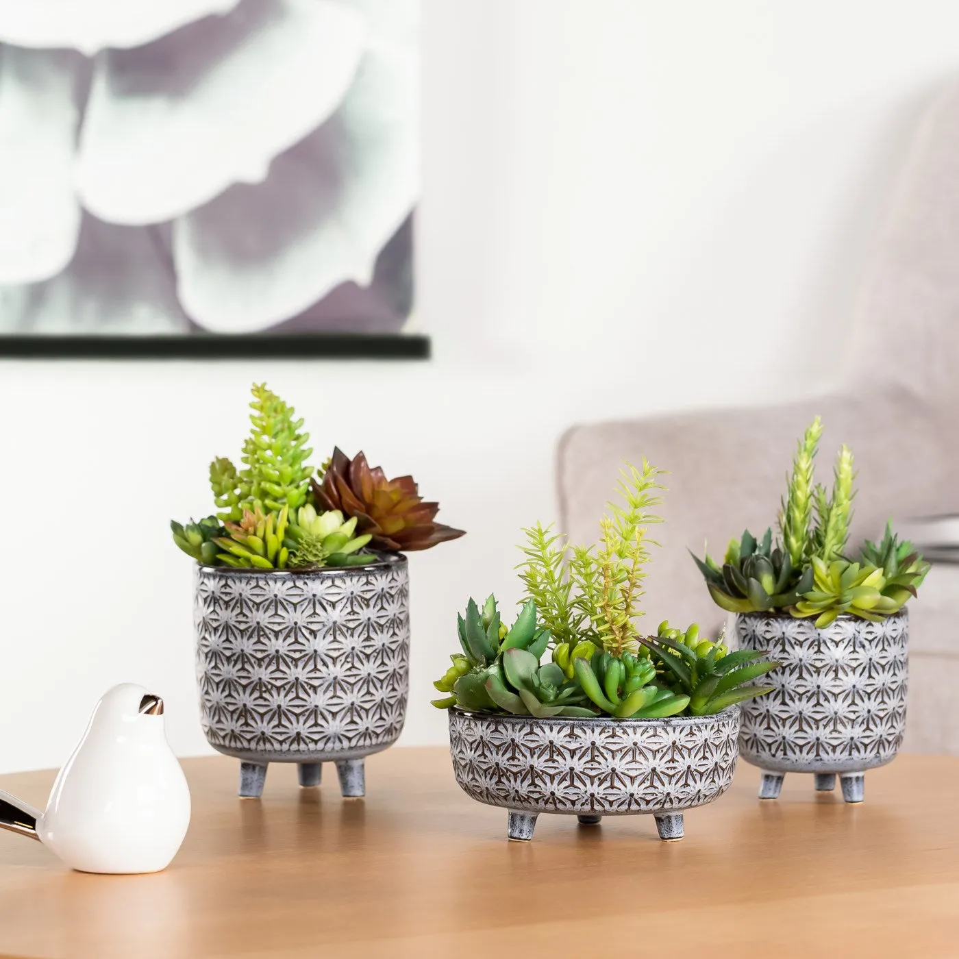 Star Black Glazed Cermaic 5.25x6 footed drop pot planter