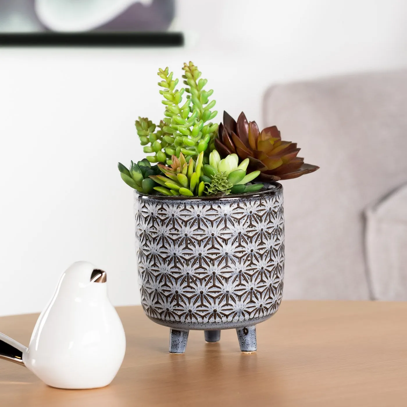 Star Black Glazed Cermaic 5.25x6 footed drop pot planter