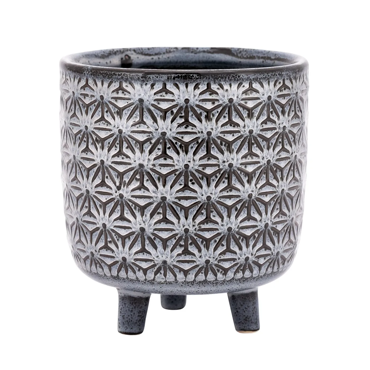 Star Black Glazed Cermaic 5.25x6 footed drop pot planter