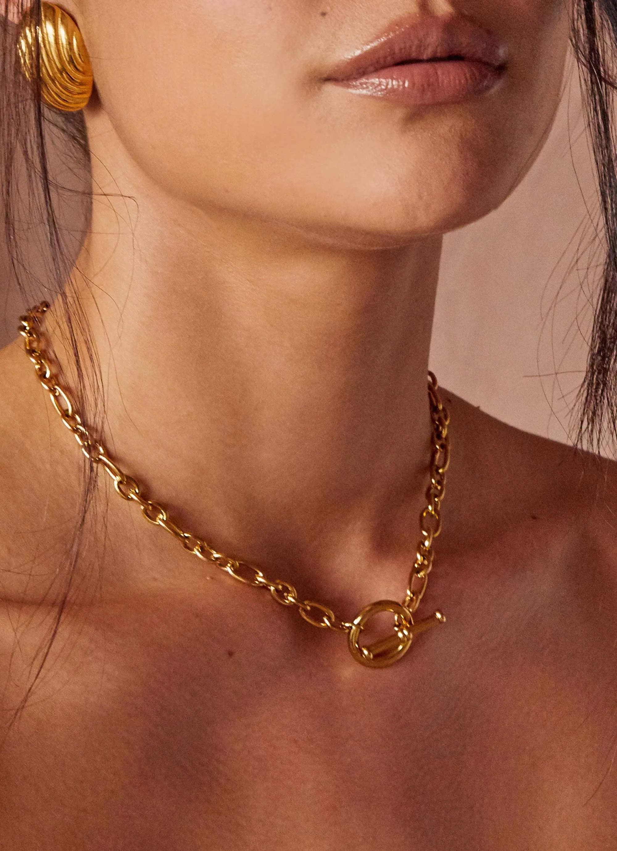 Tally Chain T-Bar Necklace - Gold