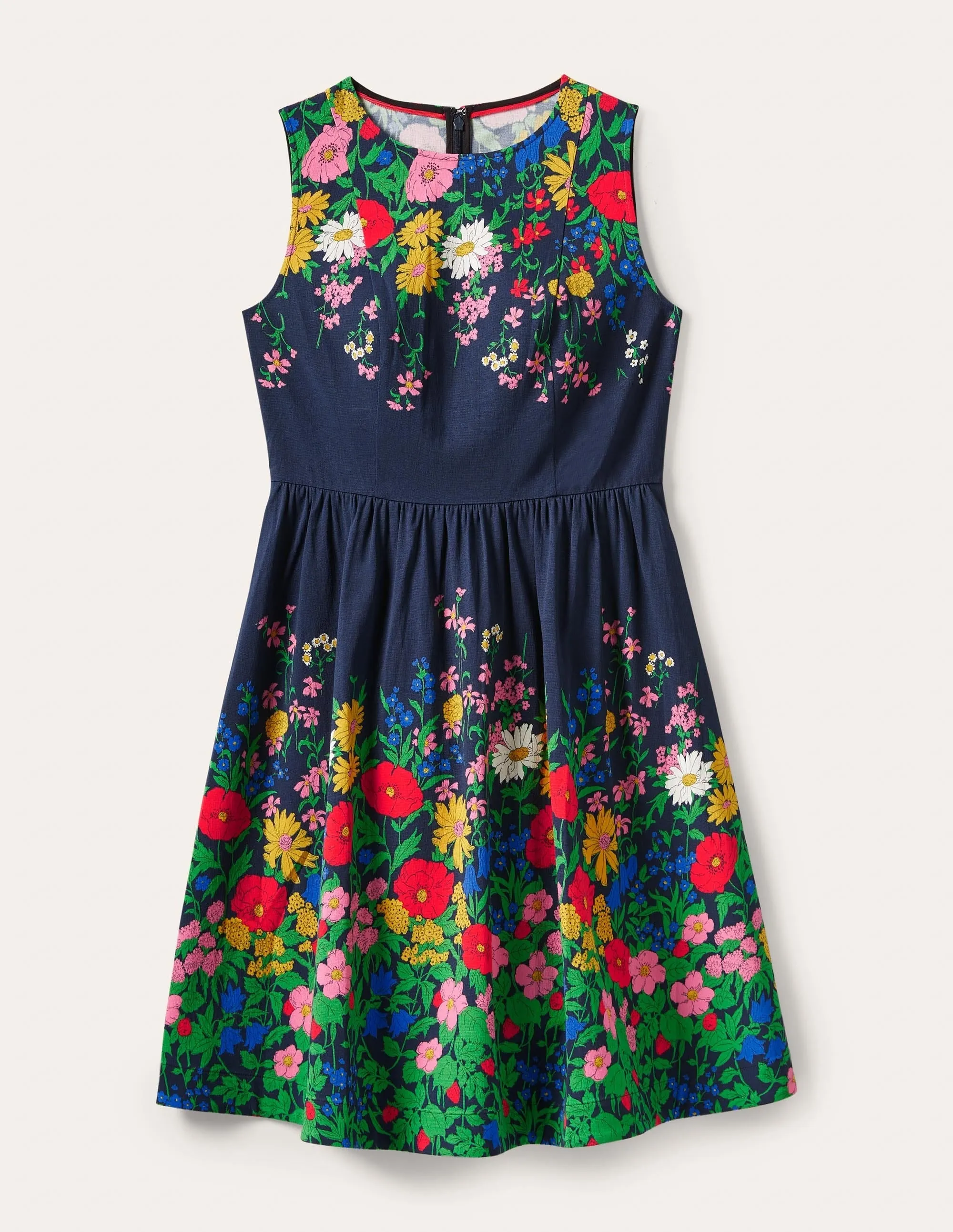 Tara Fit-and-Flare Dress-Navy. Botanical Terrace