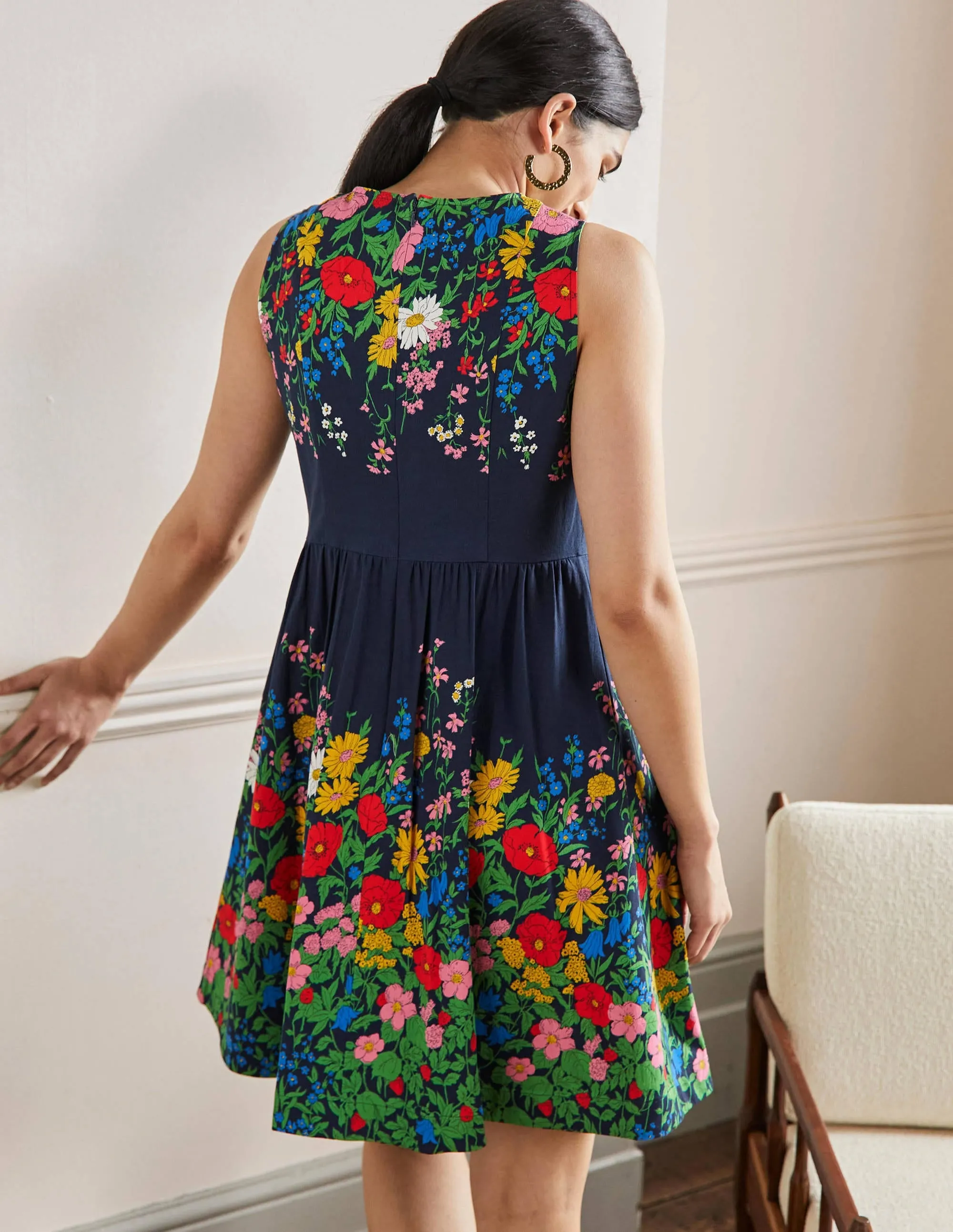 Tara Fit-and-Flare Dress-Navy. Botanical Terrace