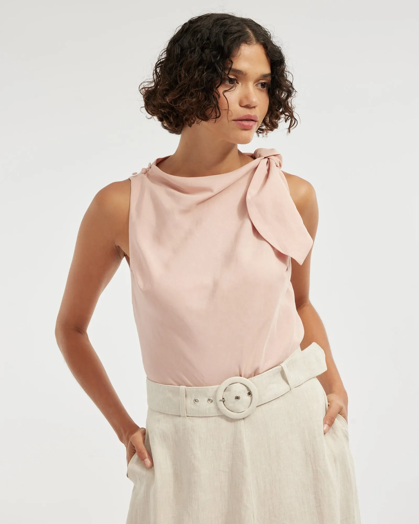 Tessa Shoulder Knot Top - Blush