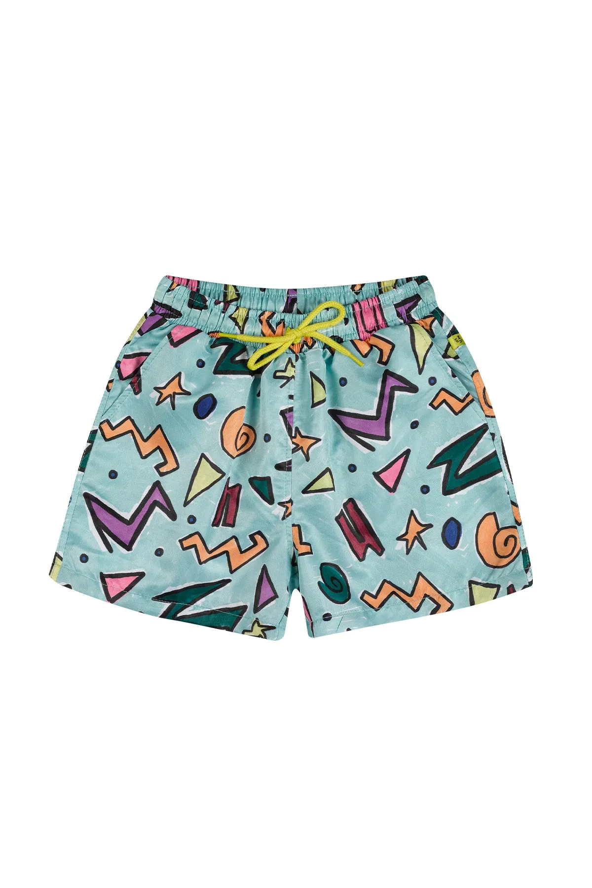 TURQUOISE SQUIGGLE PRINT SWIM SHORT