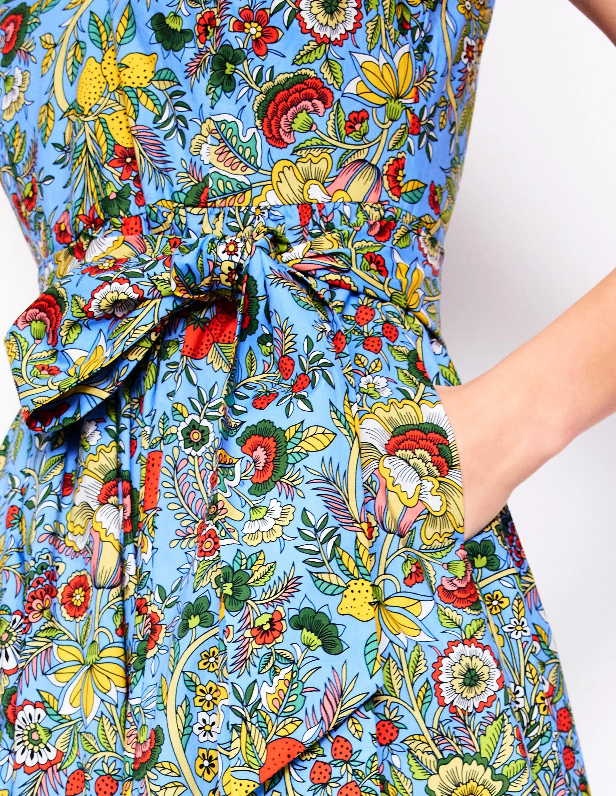 V-Neck Belted Flare Dress-Multi. Citrus Vine