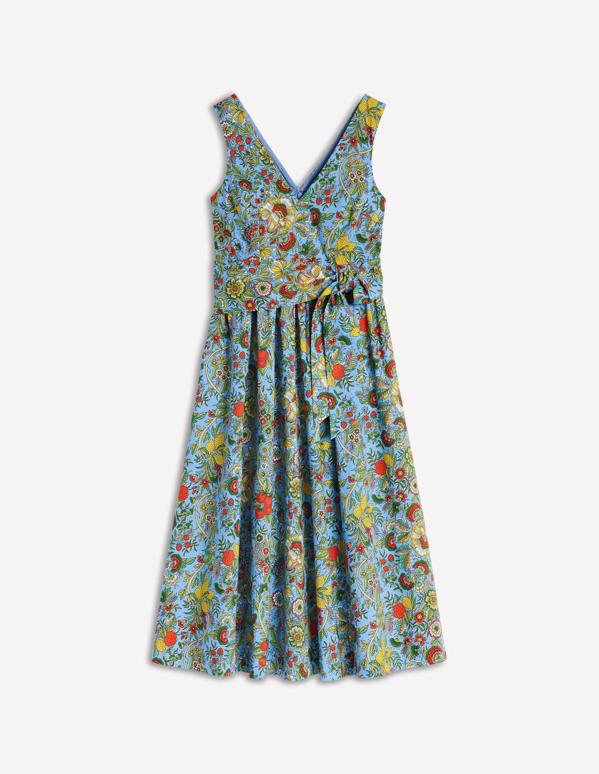 V-Neck Belted Flare Dress-Multi. Citrus Vine