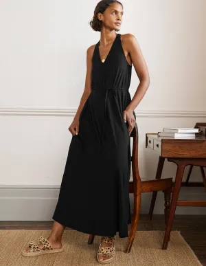V-Neck Jersey Maxi Dress-Black